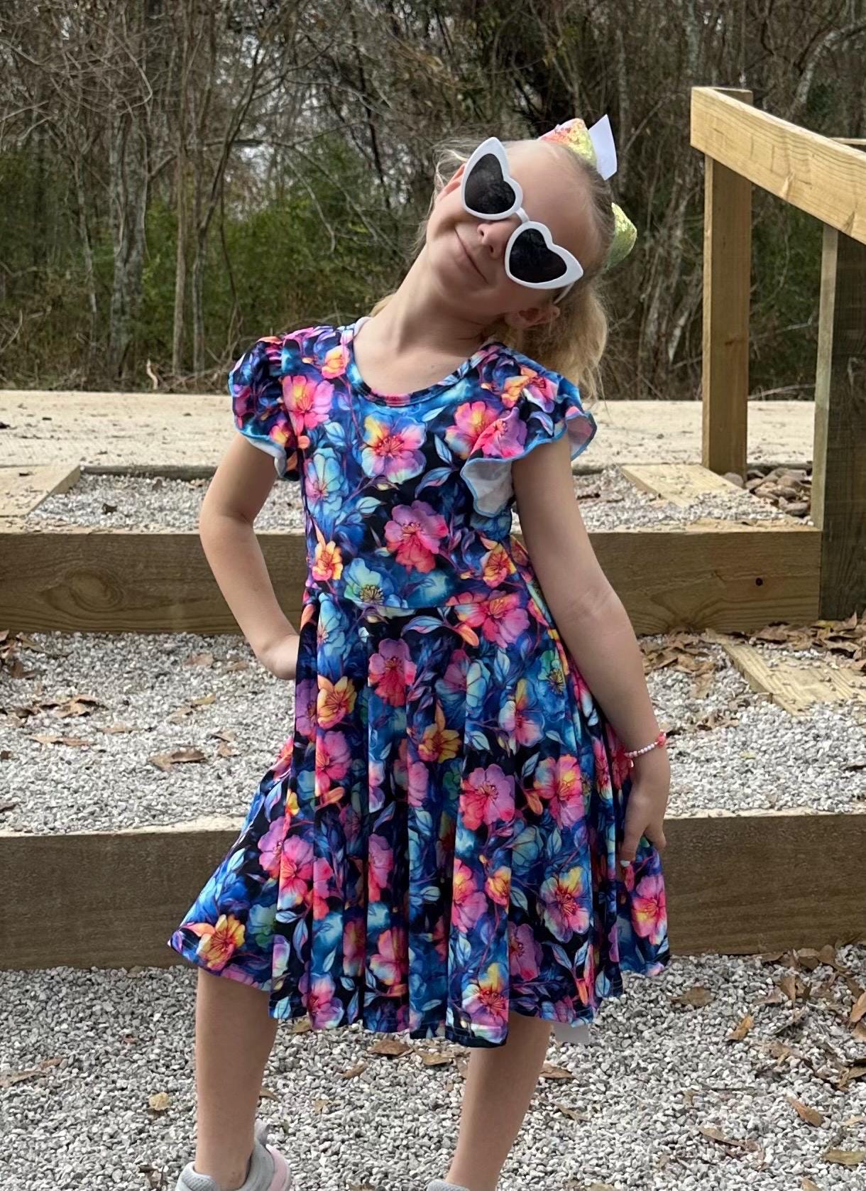 Electric Blue Floral Crossback Twirl Dress