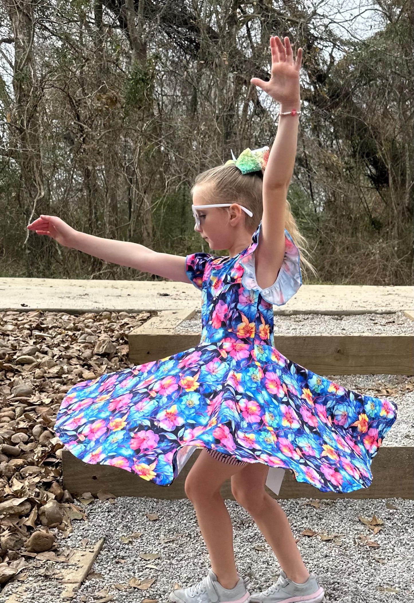 Electric Blue Floral Crossback Twirl Dress