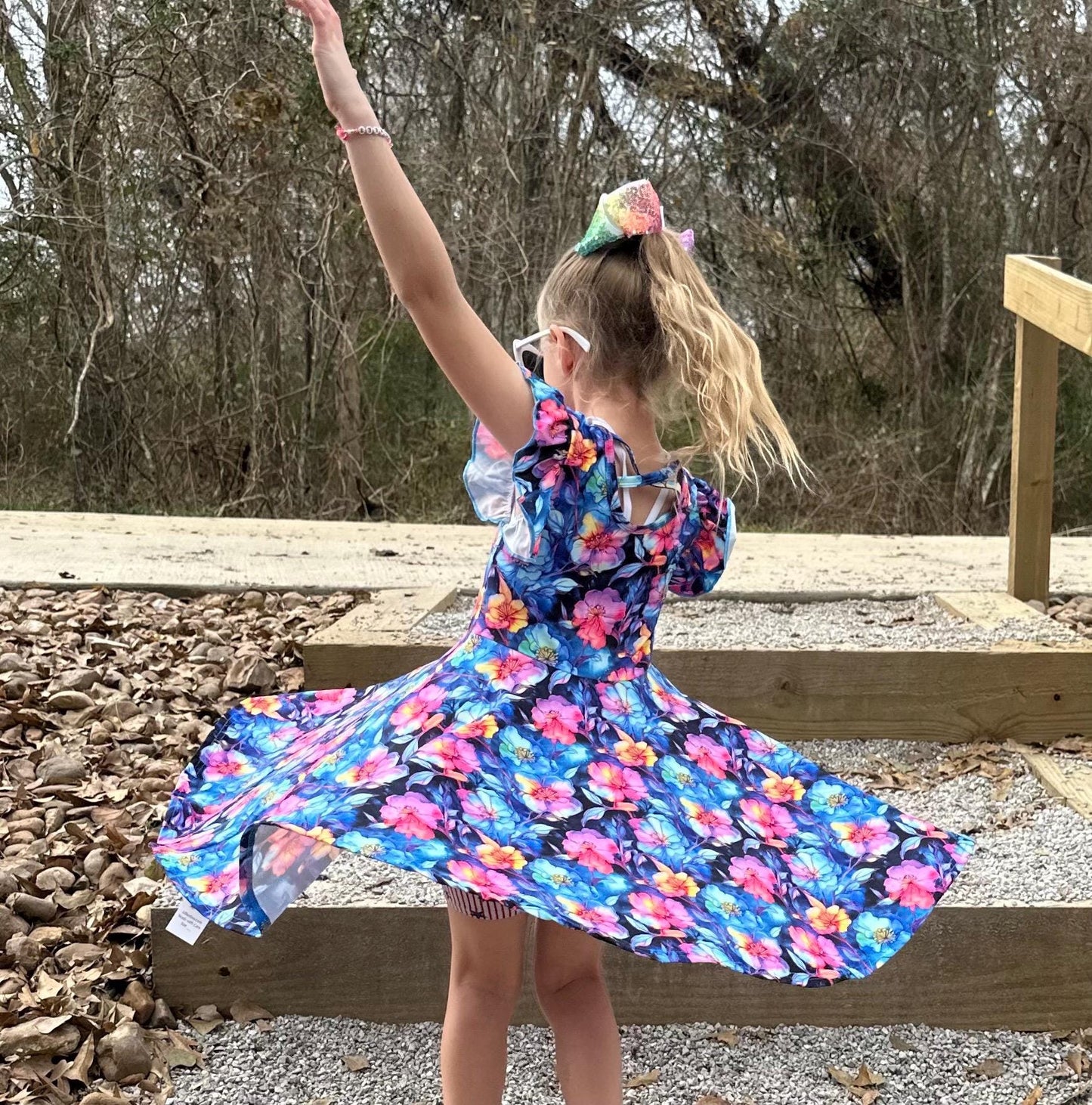 Electric Blue Floral Crossback Twirl Dress