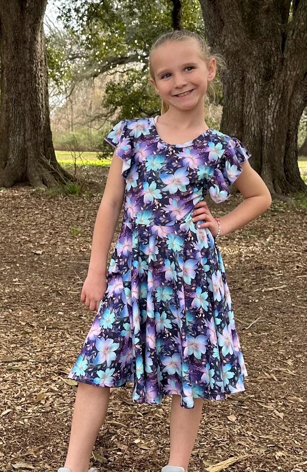 Purple Floral Crossback Twirl Dress