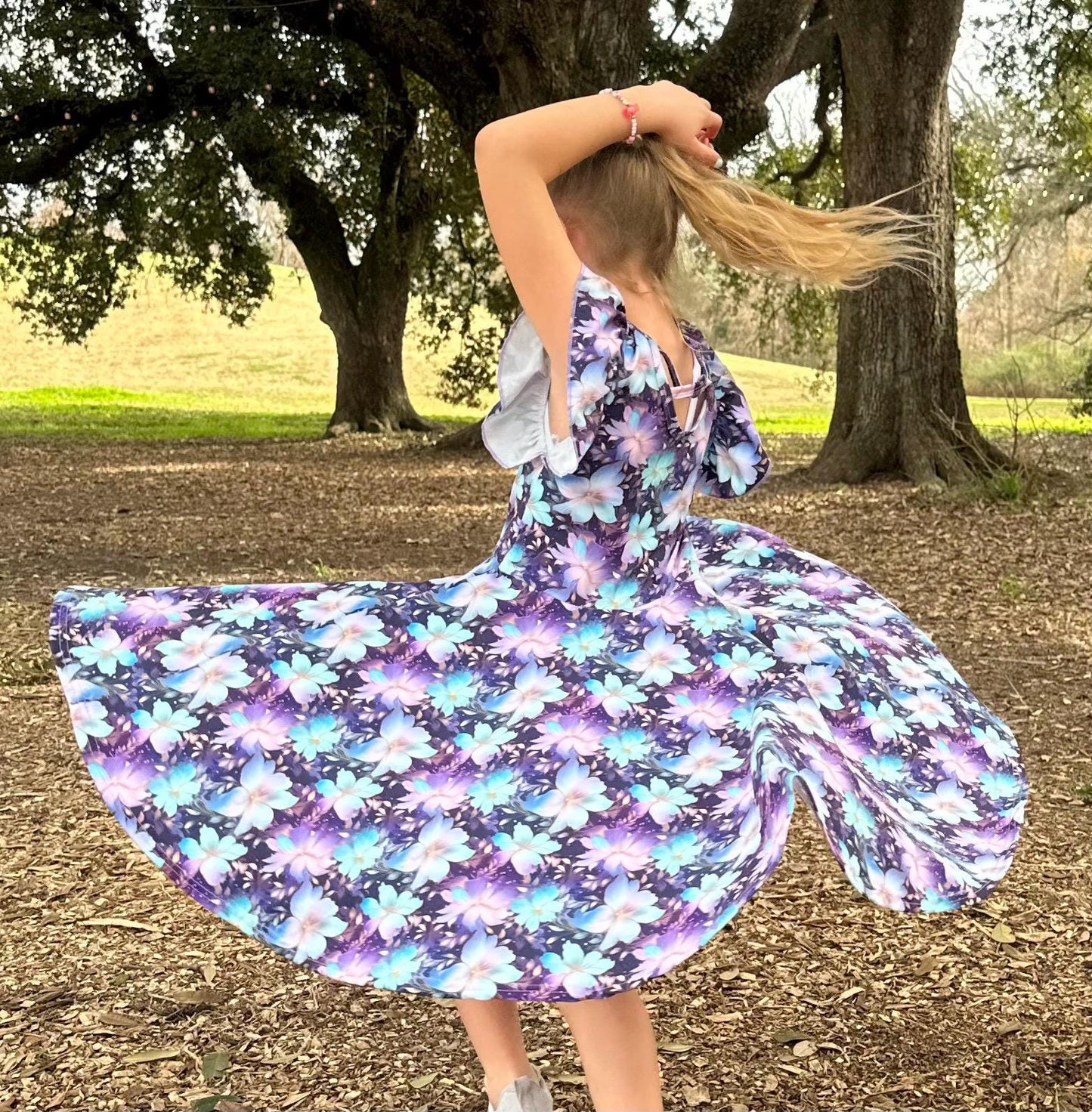 Purple Floral Crossback Twirl Dress