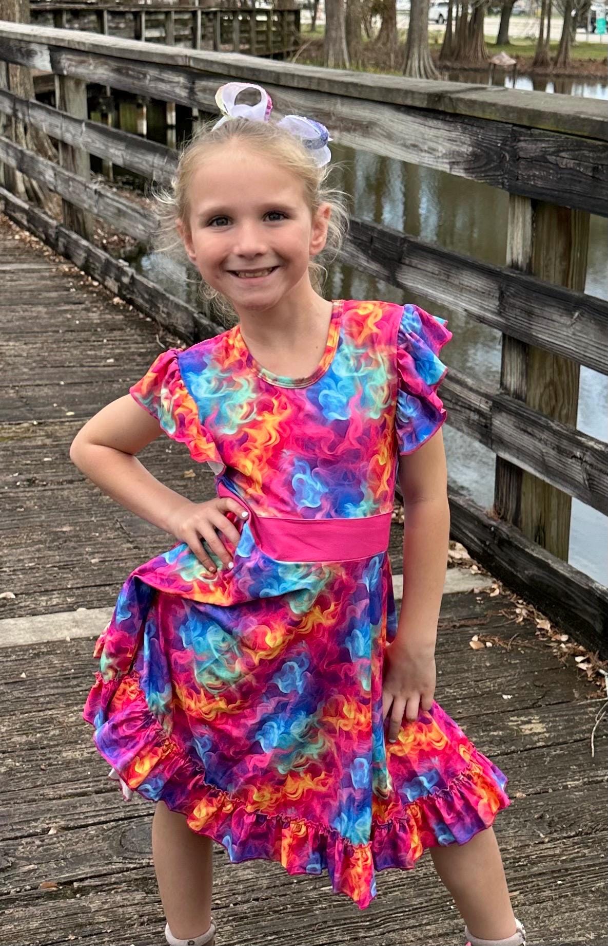 Electric Rainbow Bow Back Twirl Dress