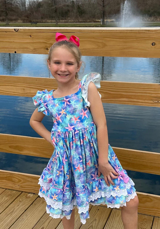 Floral Ruffle and Lace Twirl Dress