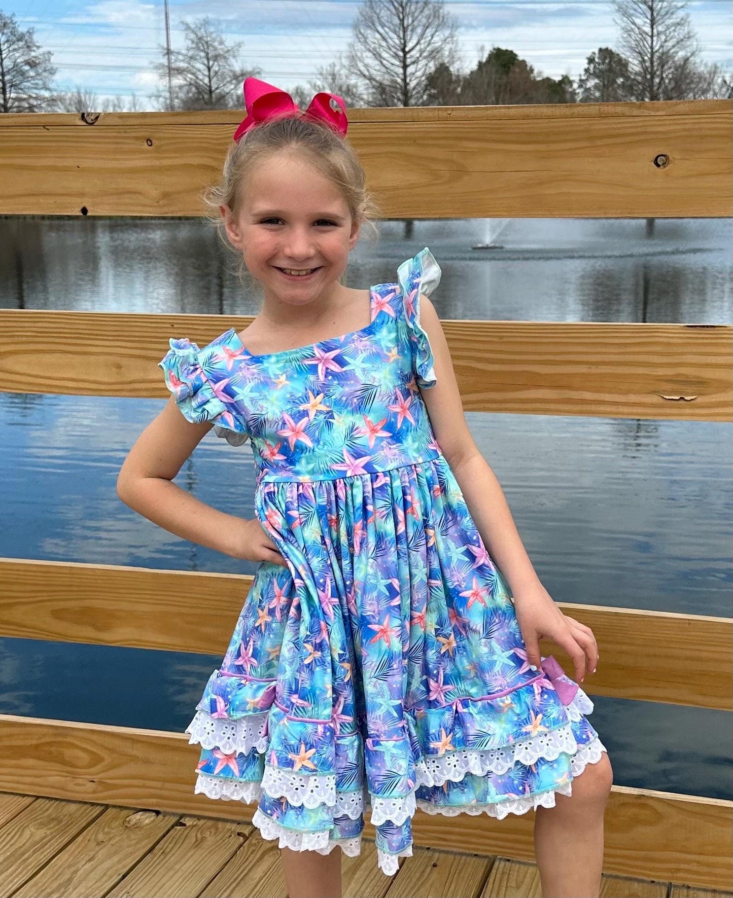 Floral Ruffle and Lace Twirl Dress