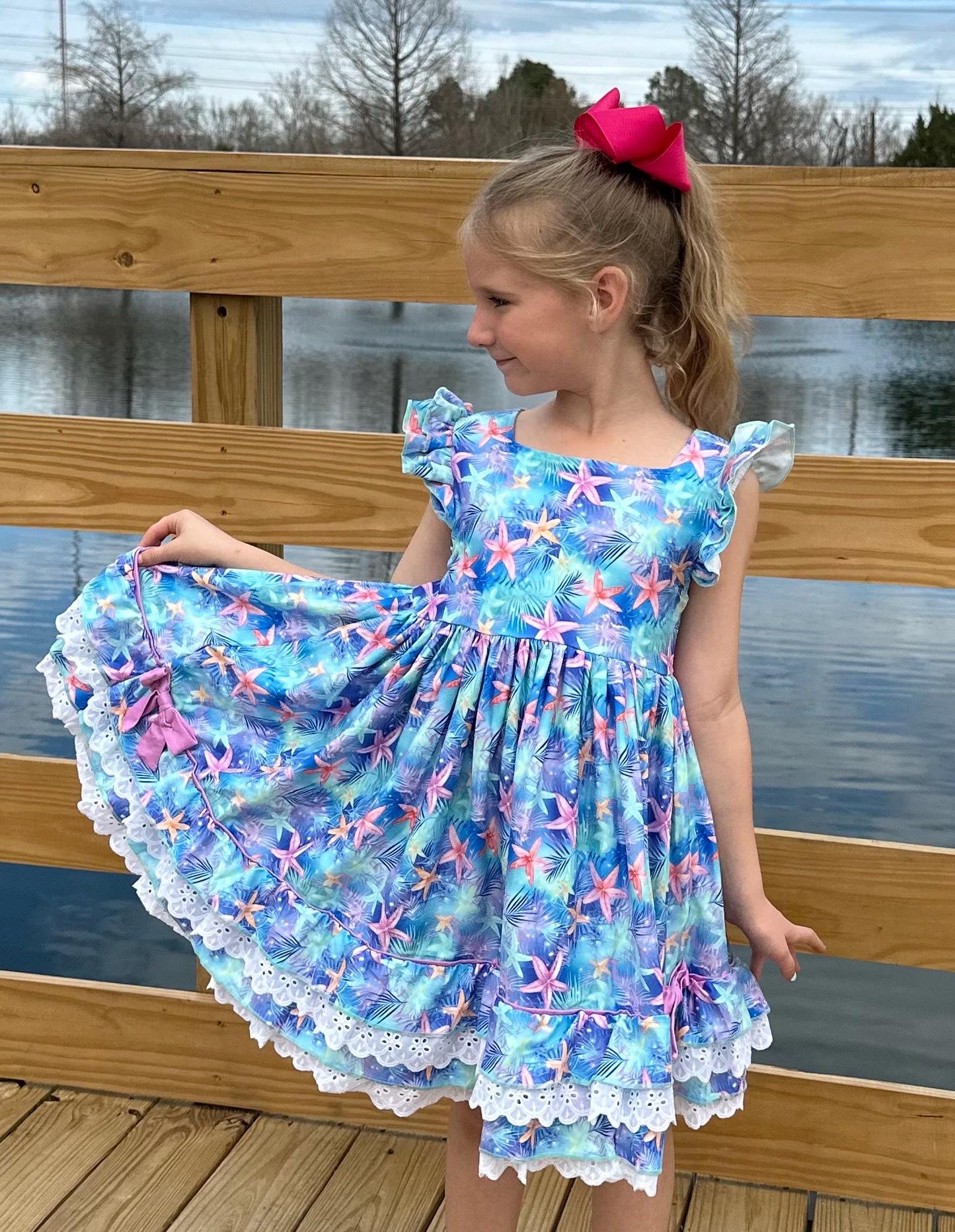 Floral Ruffle and Lace Twirl Dress
