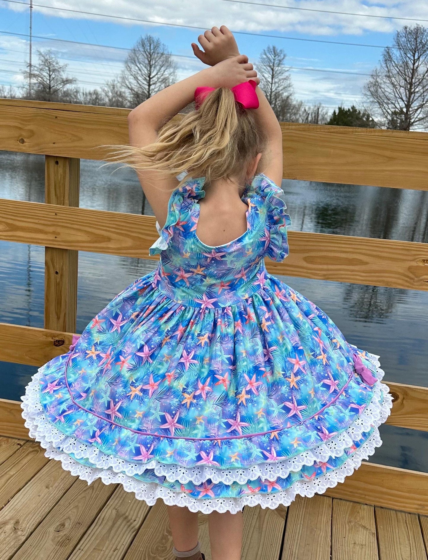 Floral Ruffle and Lace Twirl Dress