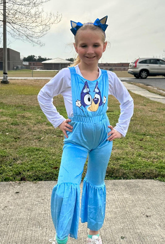 Blue Dog Velvet Capri Overall Set