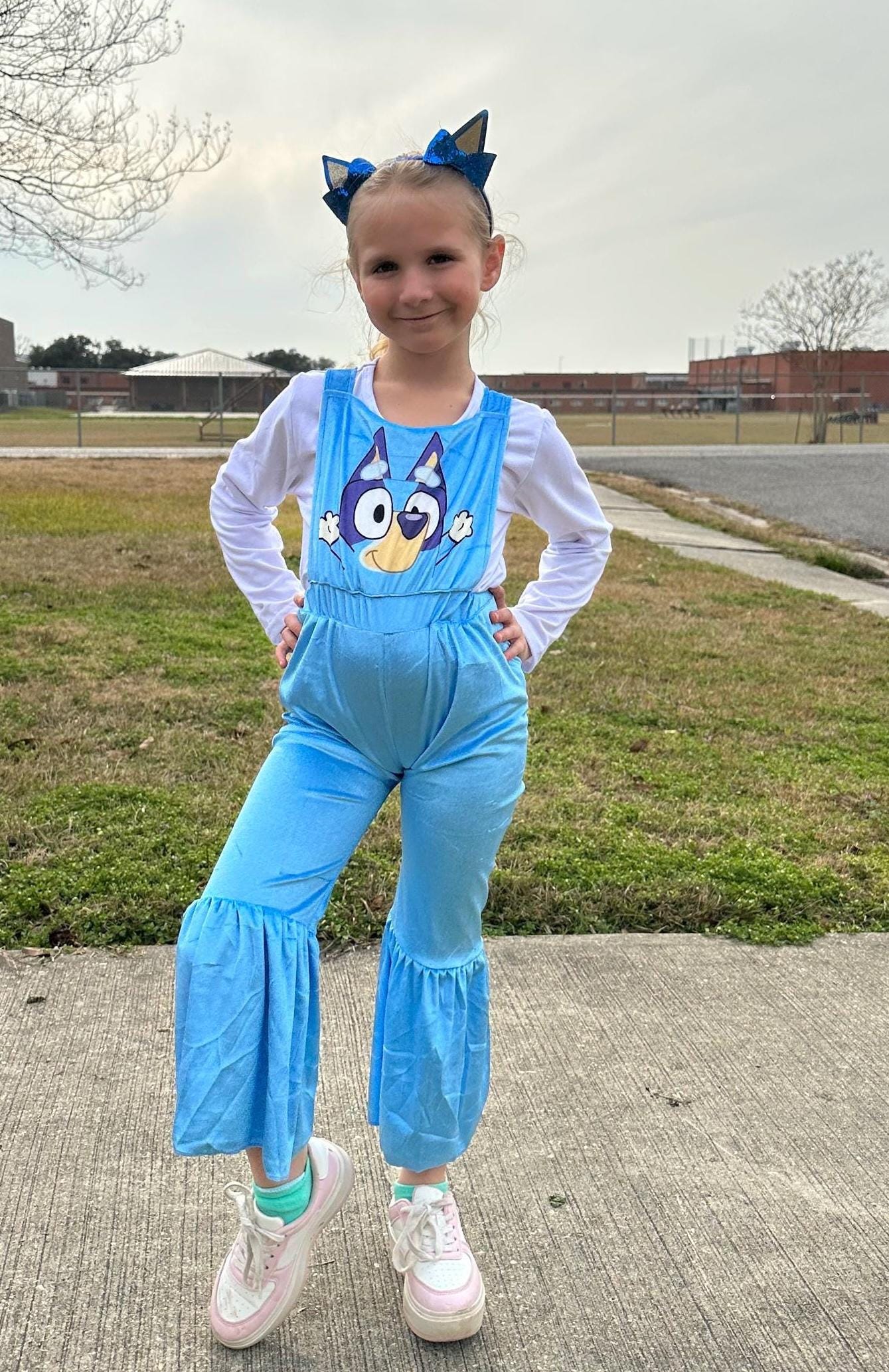 Blue Dog Velvet Capri Overall Set