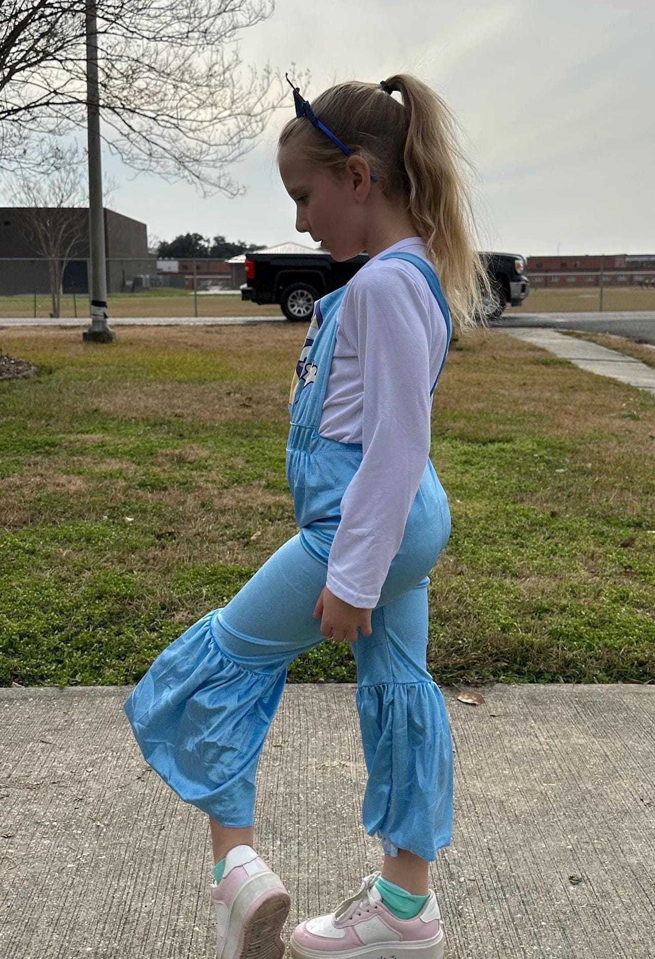 Blue Dog Velvet Capri Overall Set