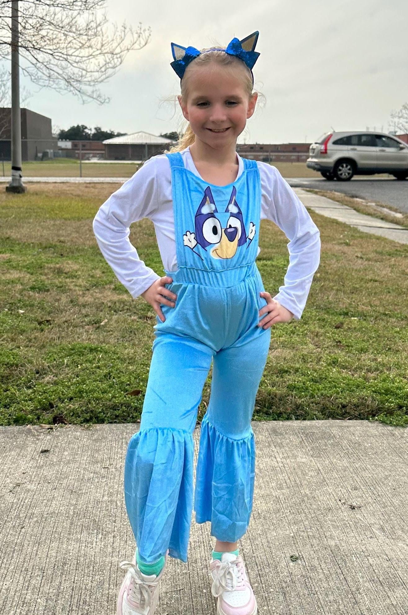Blue Dog Velvet Capri Overall Set