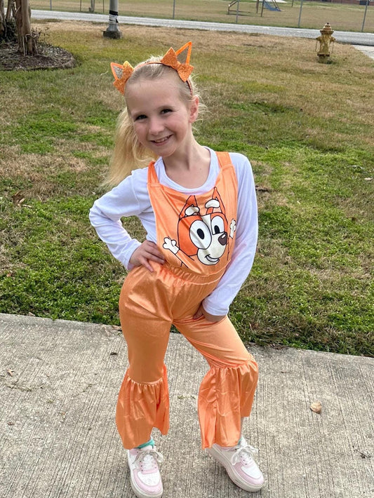 Orange Dog Velvet Capri Overall Set