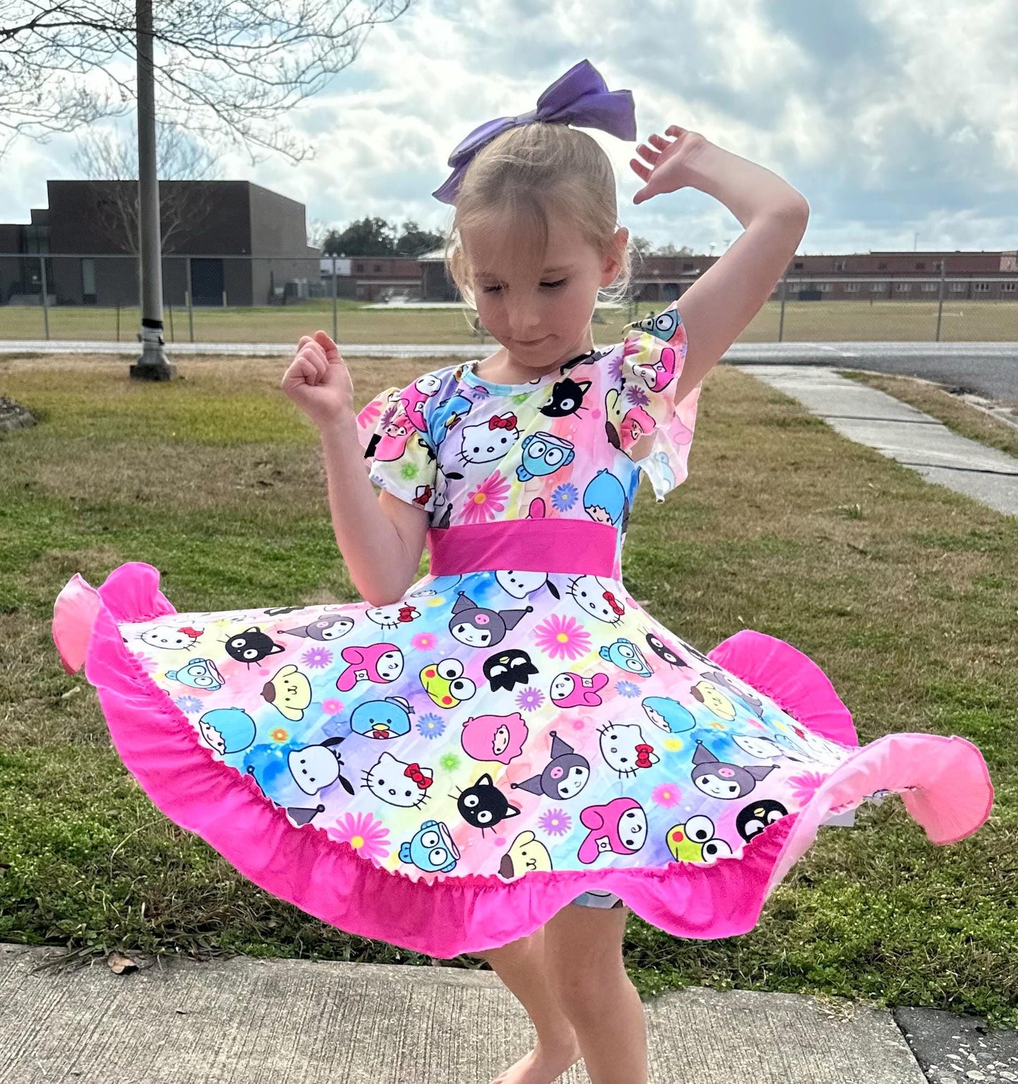 Kawaii Friends Bow Back Twirl Dress with shorts