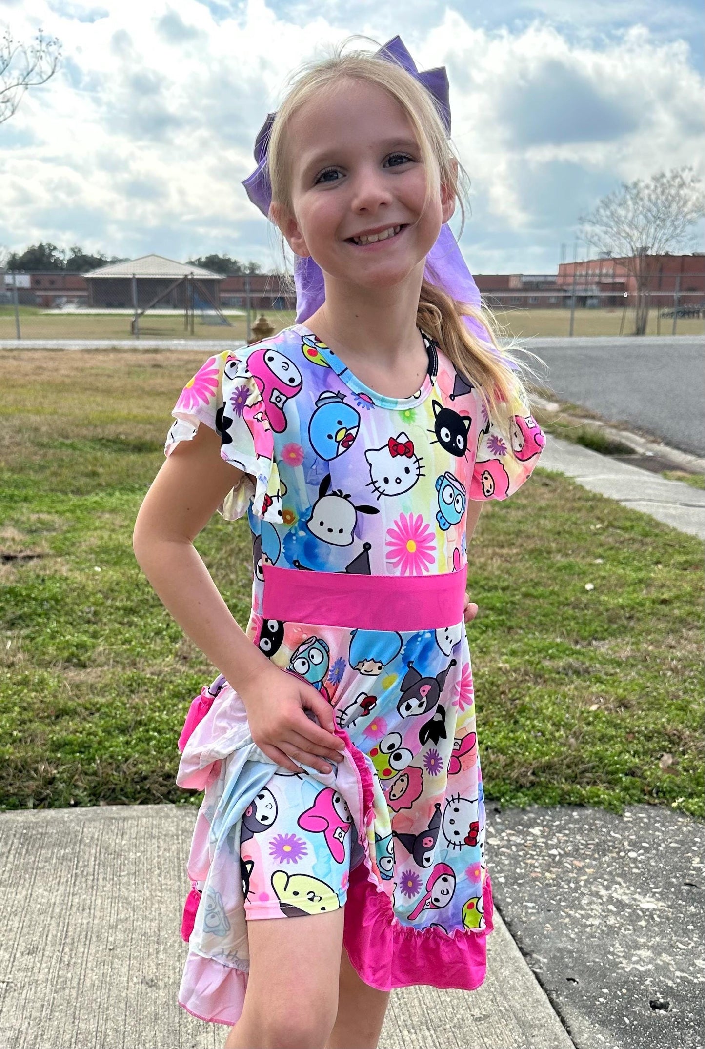 Kawaii Friends Bow Back Twirl Dress with shorts