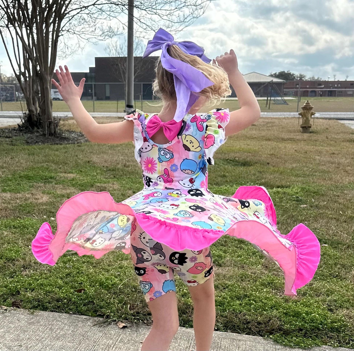 Kawaii Friends Bow Back Twirl Dress with shorts