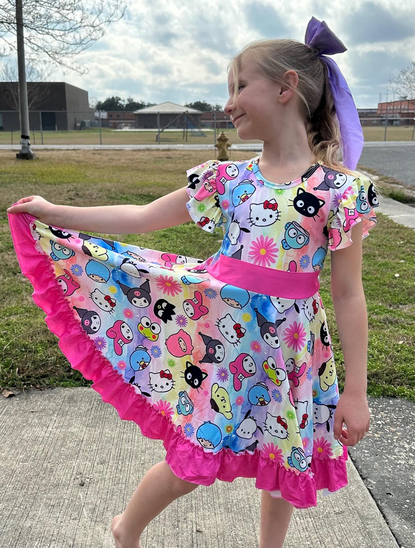 Kawaii Friends Bow Back Twirl Dress with shorts