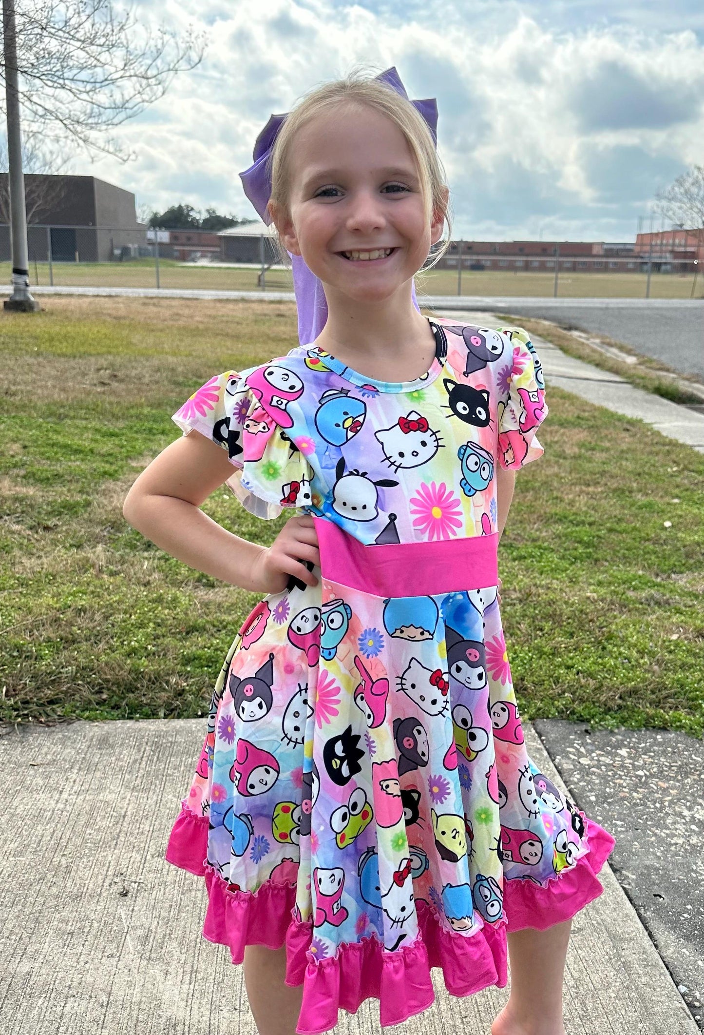Kawaii Friends Bow Back Twirl Dress with shorts