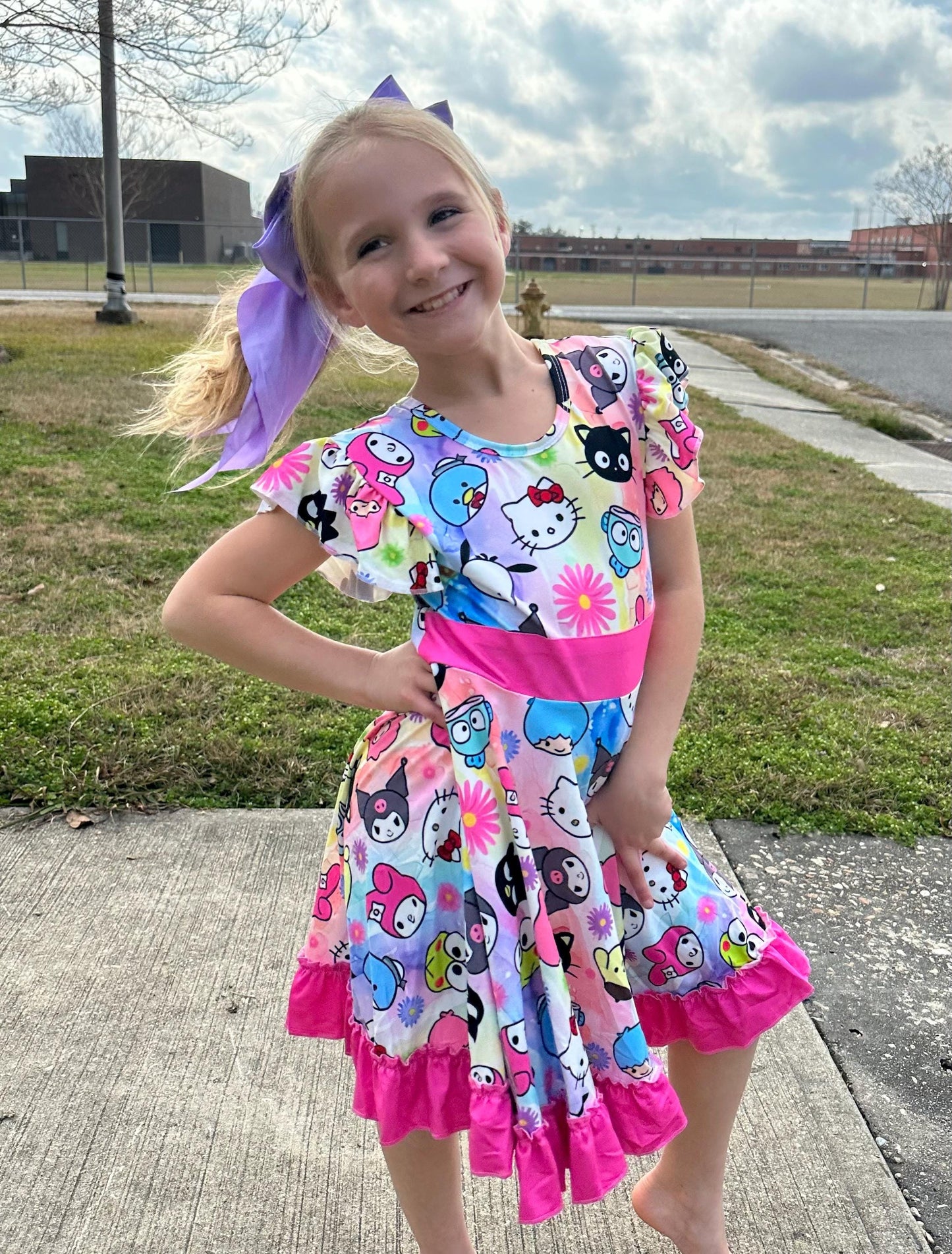 Kawaii Friends Bow Back Twirl Dress with shorts