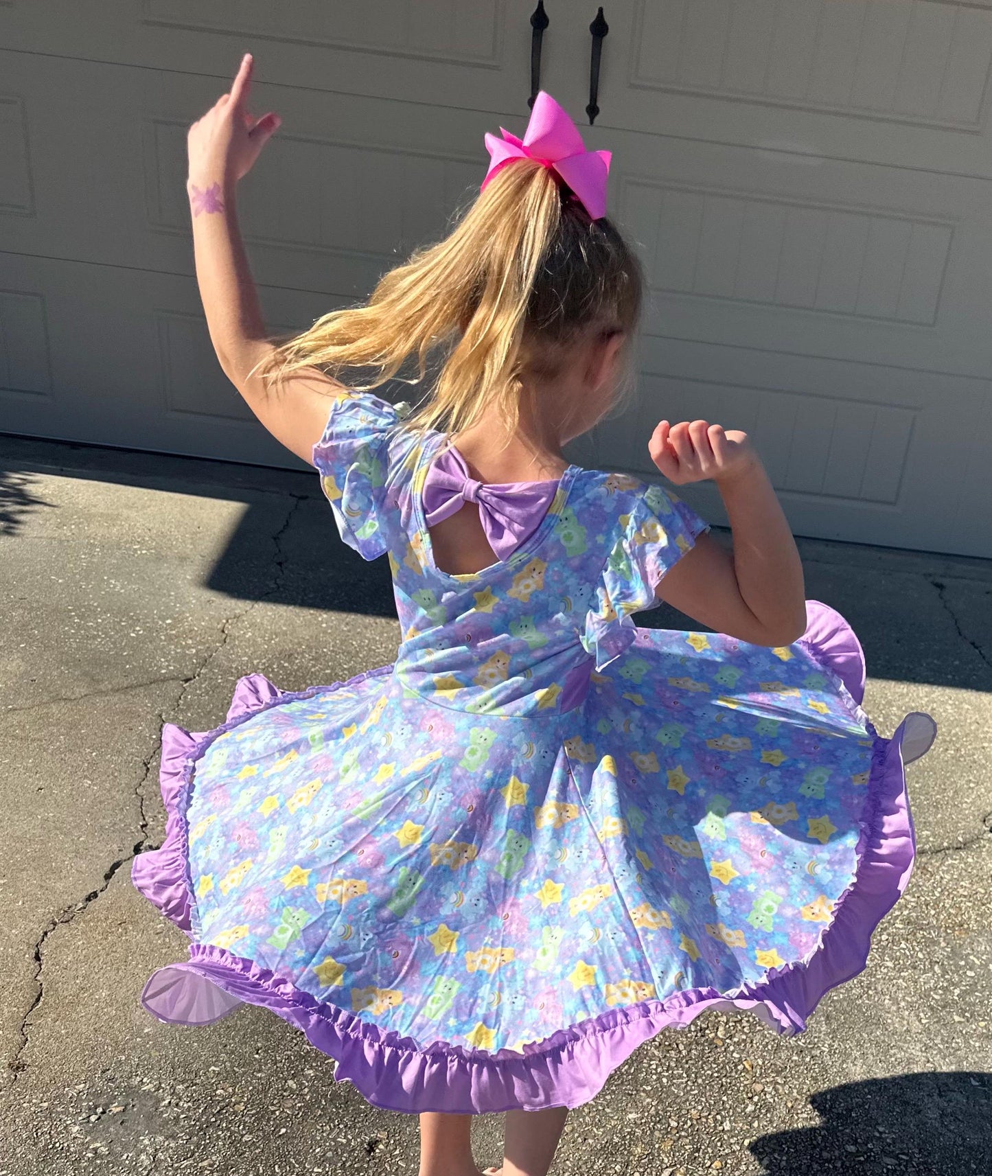 Purple Caring Bears Twirl Dress with Shorts