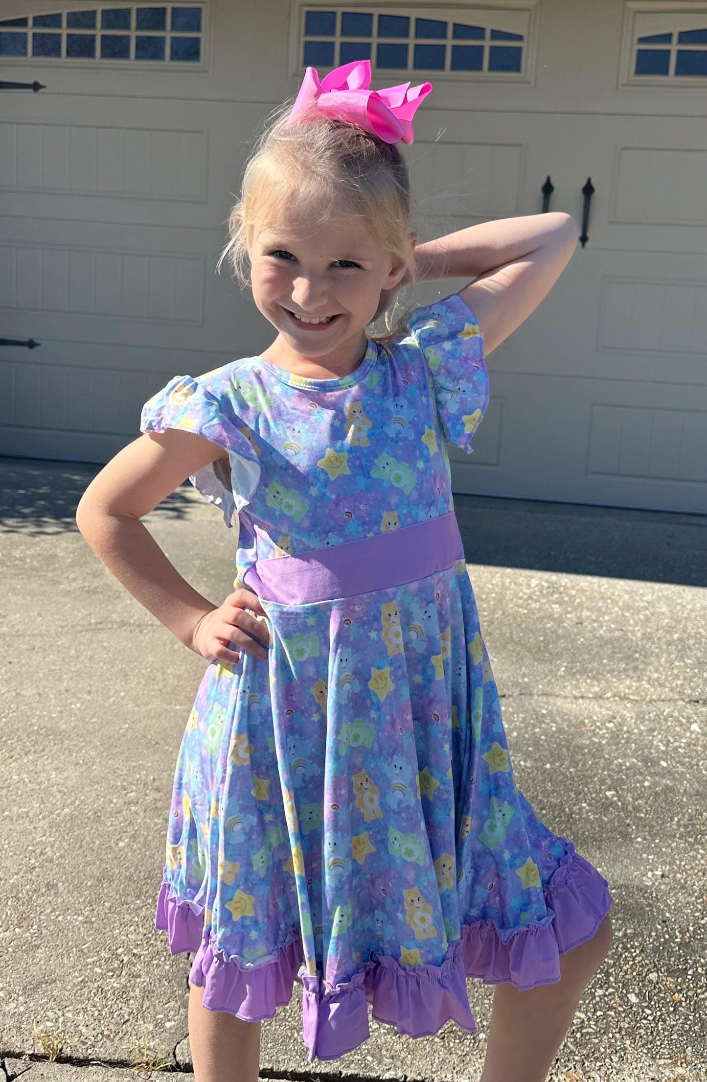 Purple Caring Bears Twirl Dress with Shorts