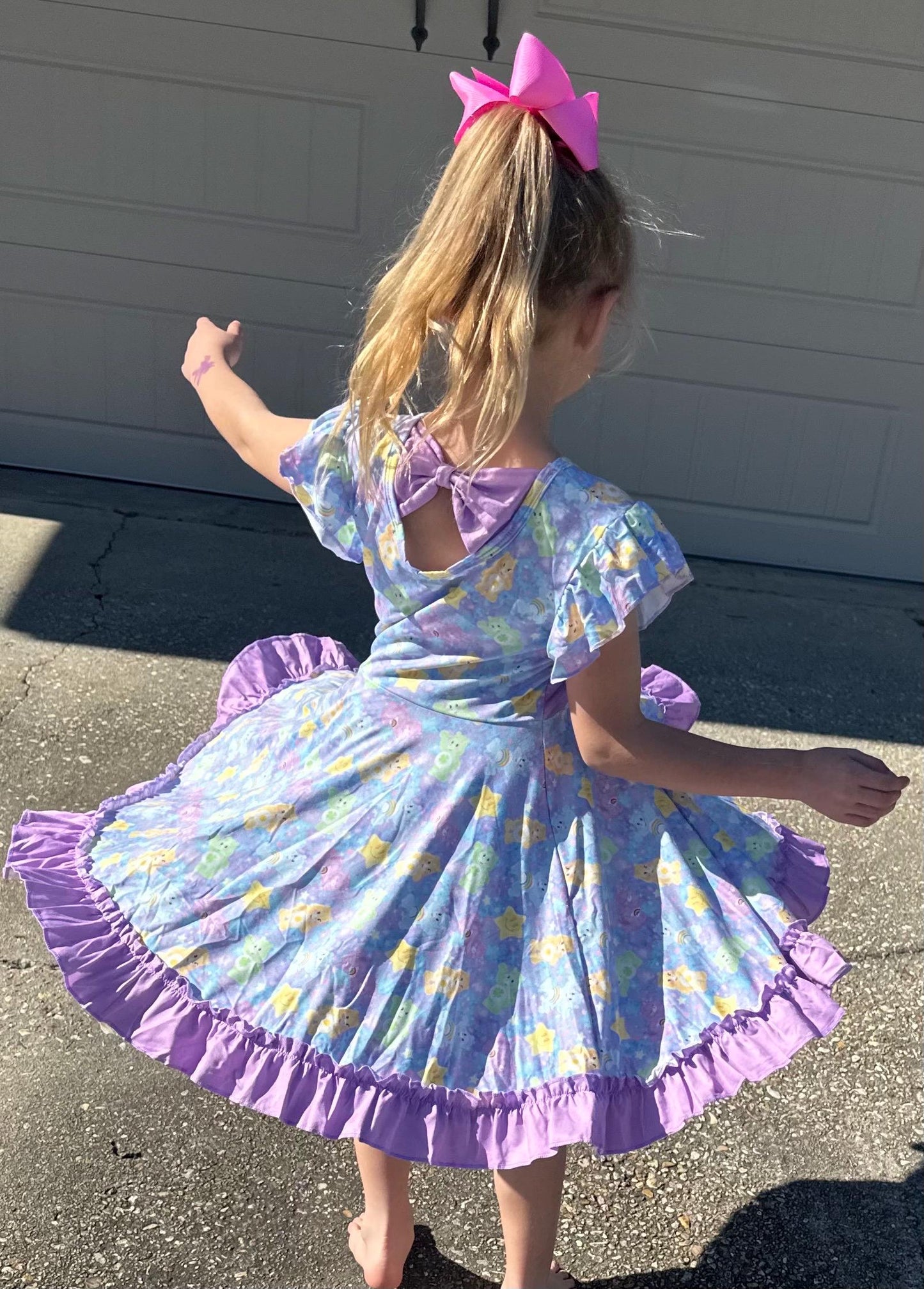 Purple Caring Bears Twirl Dress with Shorts