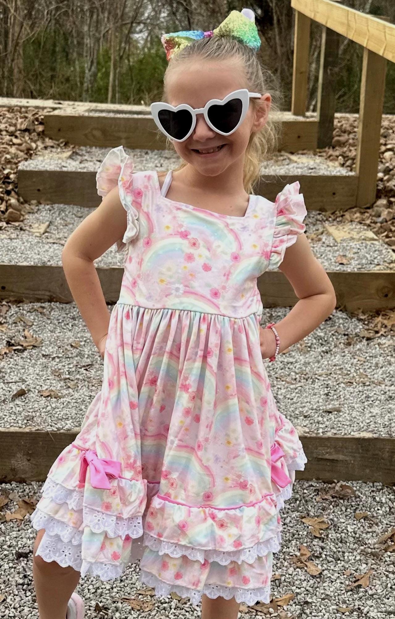 Rainbows Ruffle and Lace Twirl Dress