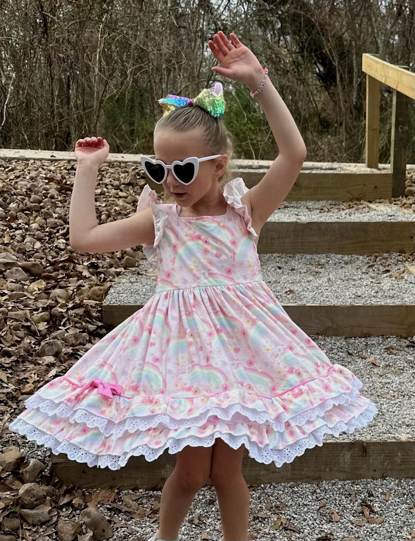 Rainbows Ruffle and Lace Twirl Dress