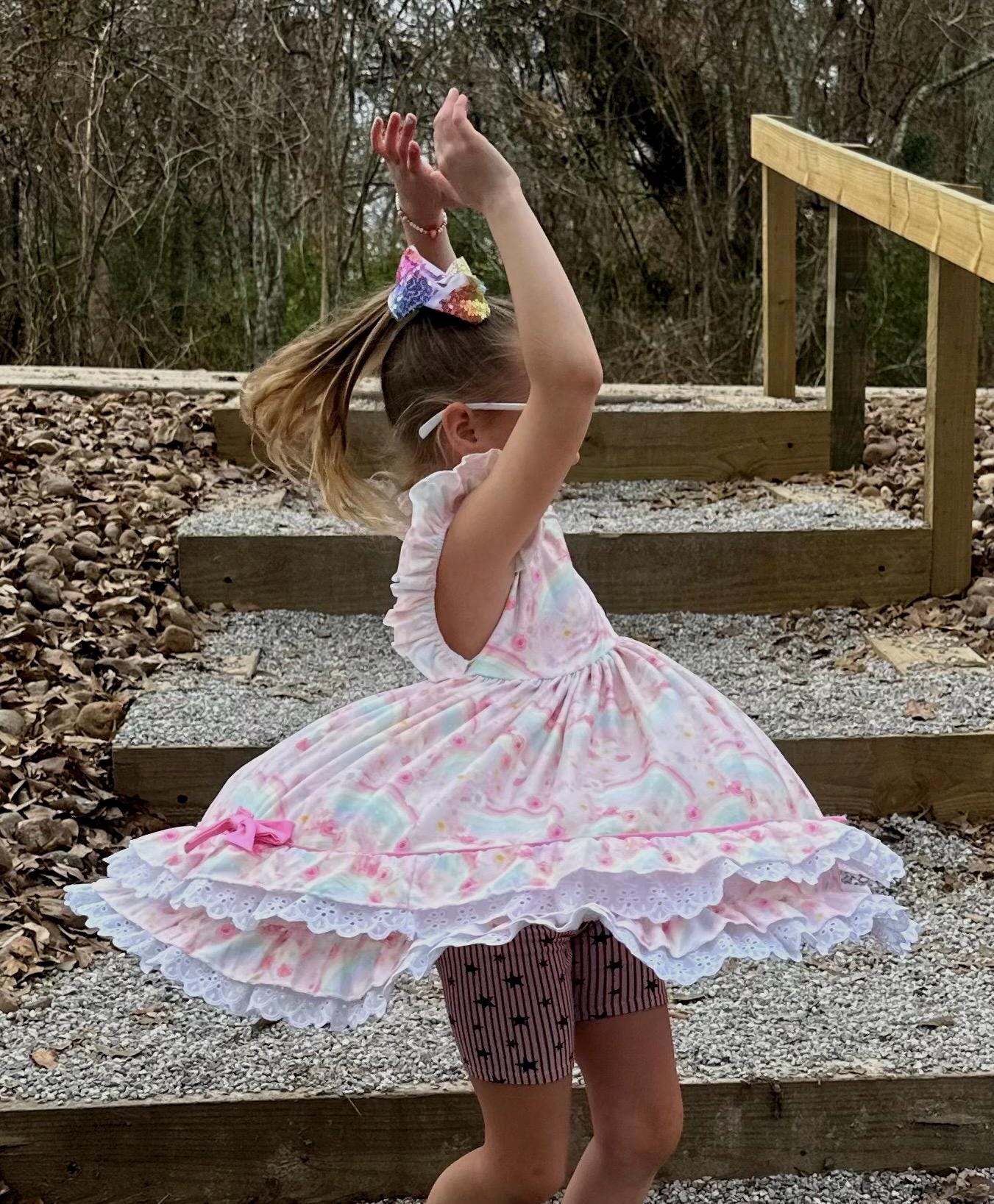 Rainbows Ruffle and Lace Twirl Dress