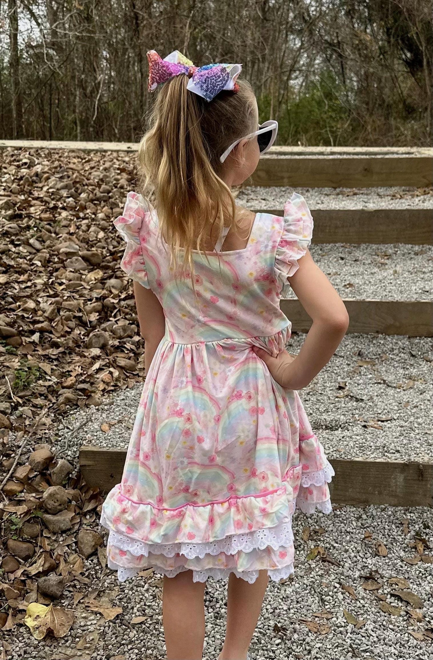 Rainbows Ruffle and Lace Twirl Dress