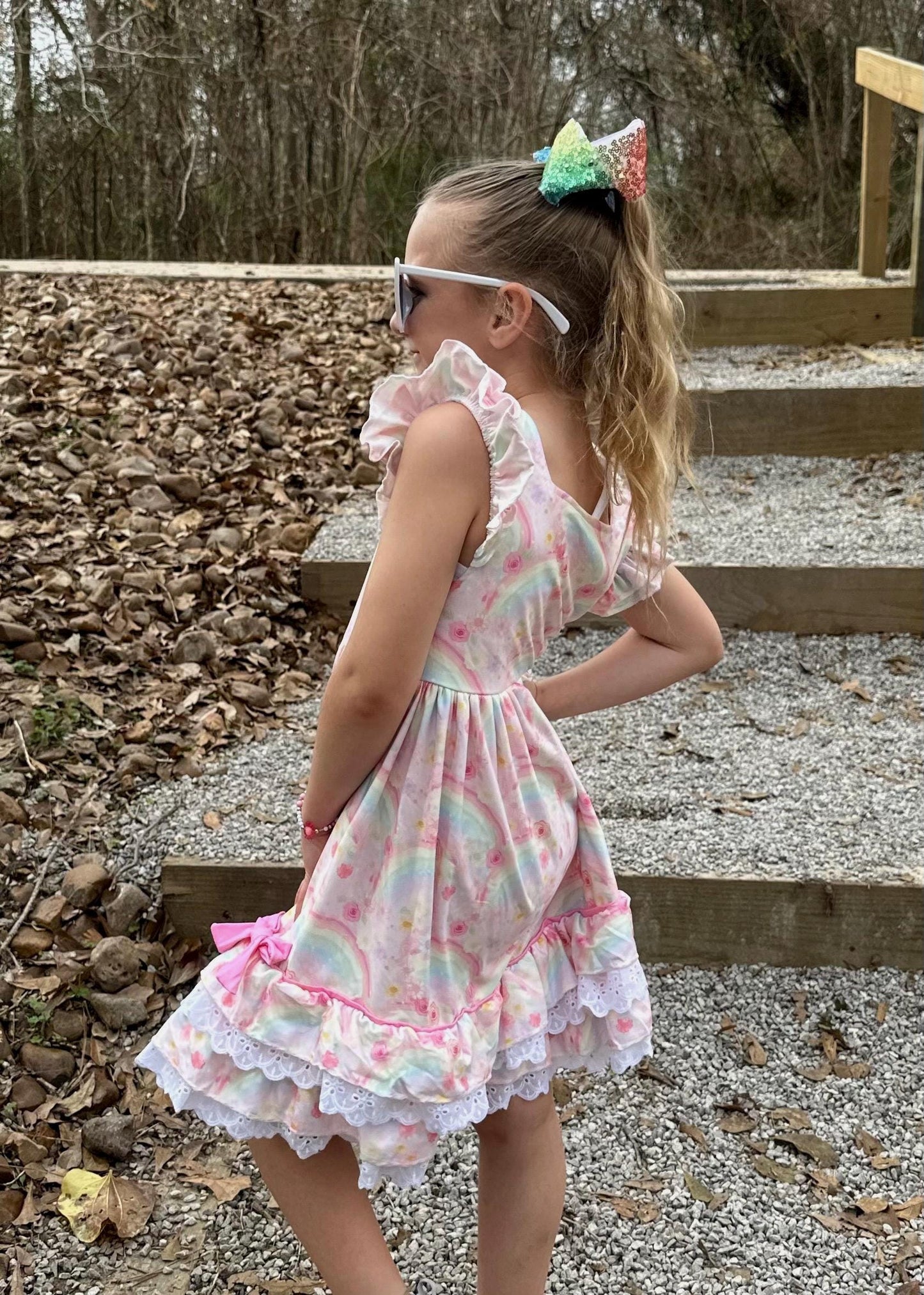 Rainbows Ruffle and Lace Twirl Dress