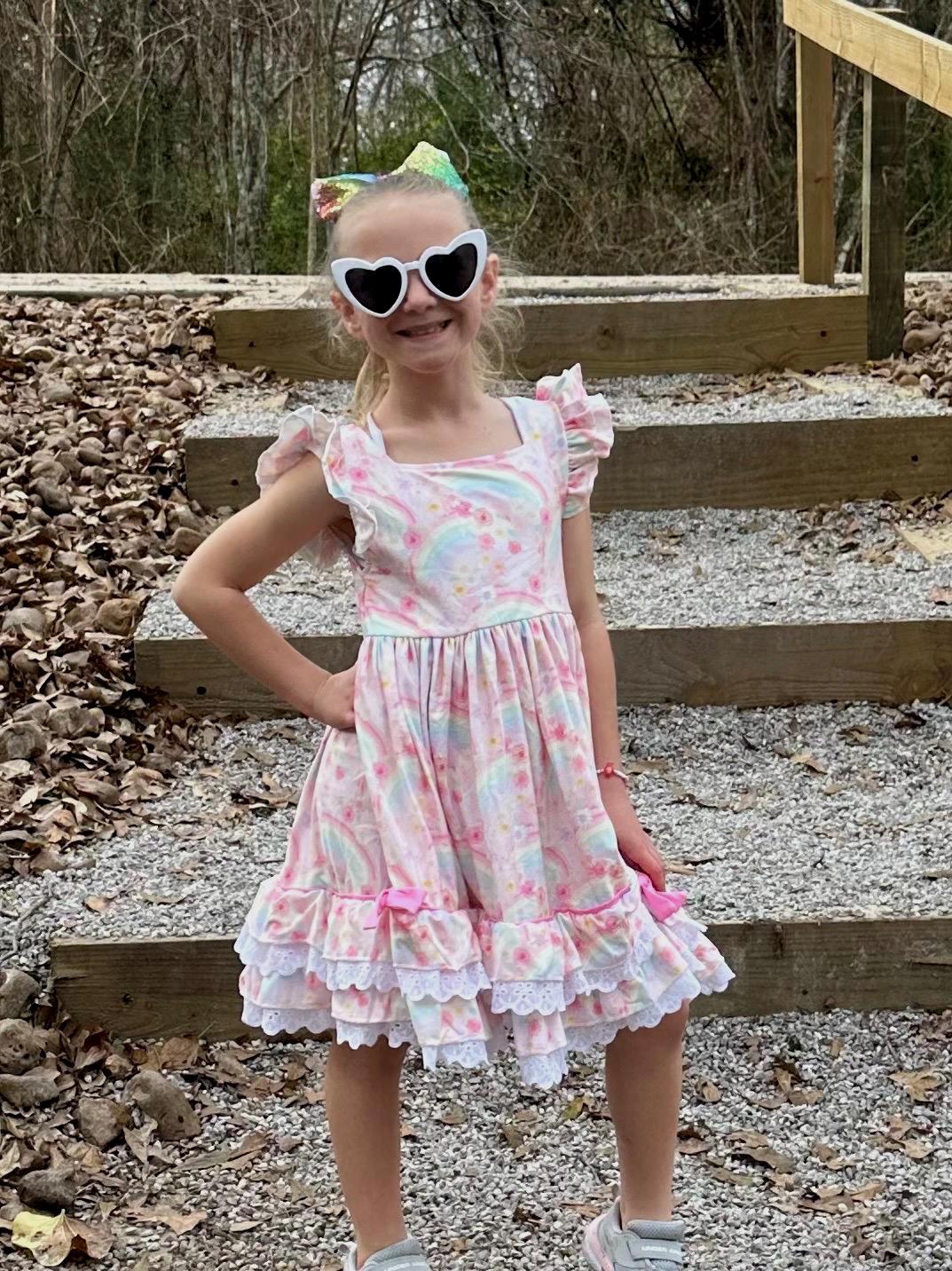 Rainbows Ruffle and Lace Twirl Dress
