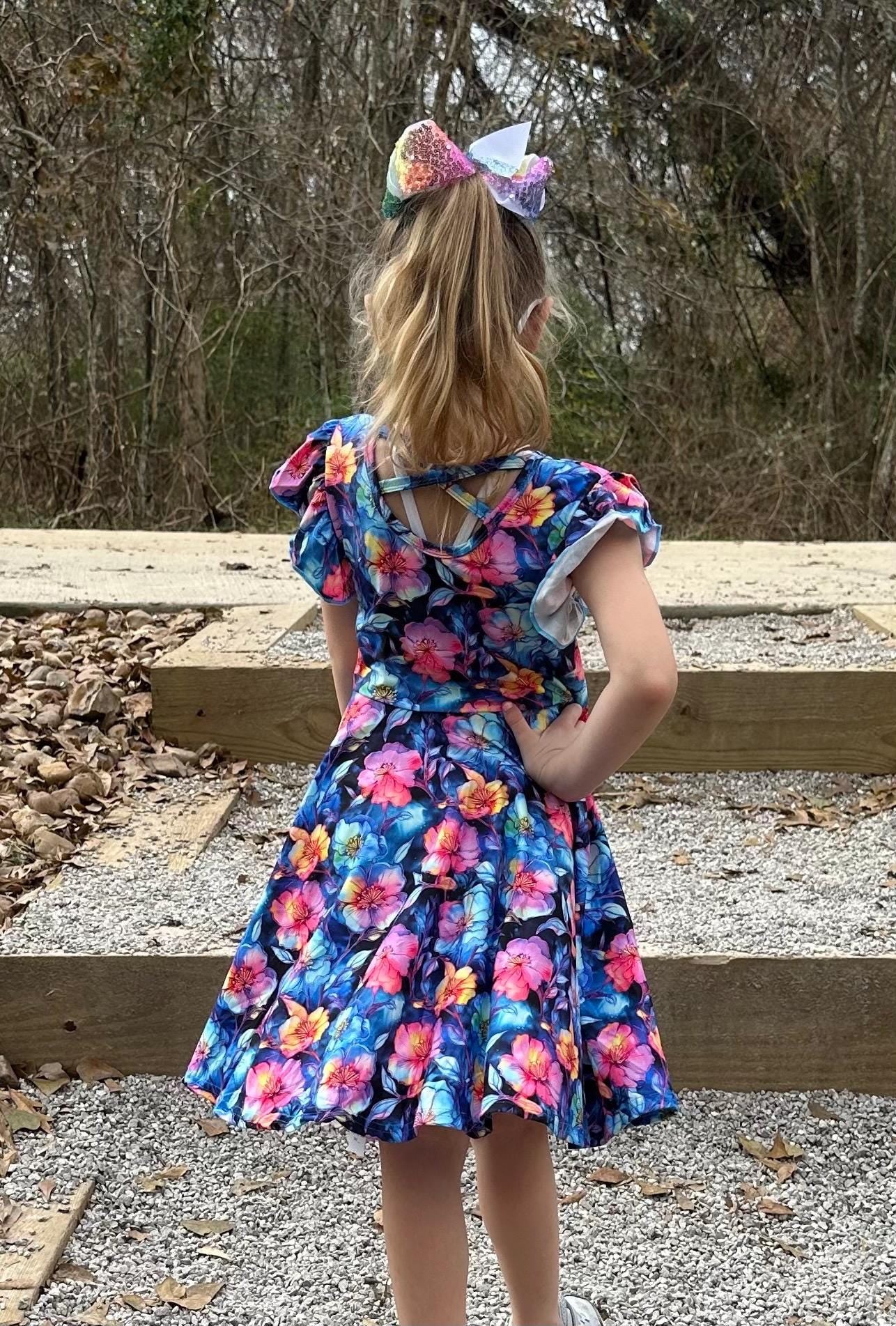 Electric Blue Floral Crossback Twirl Dress