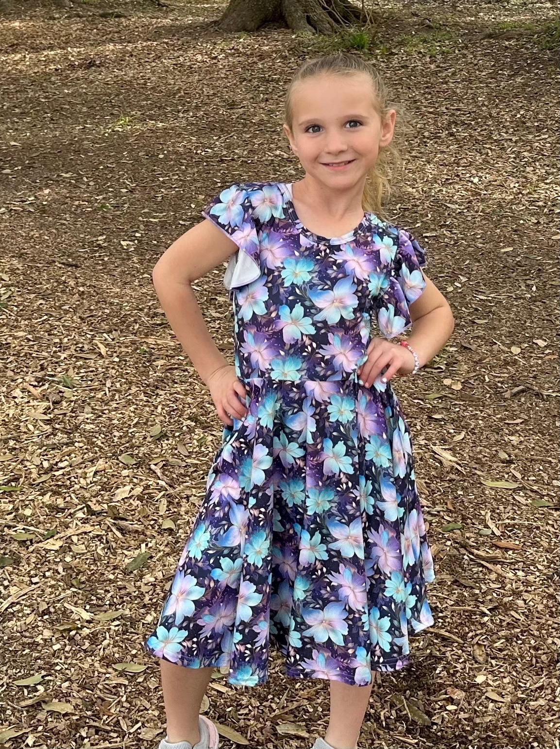 Purple Floral Crossback Twirl Dress
