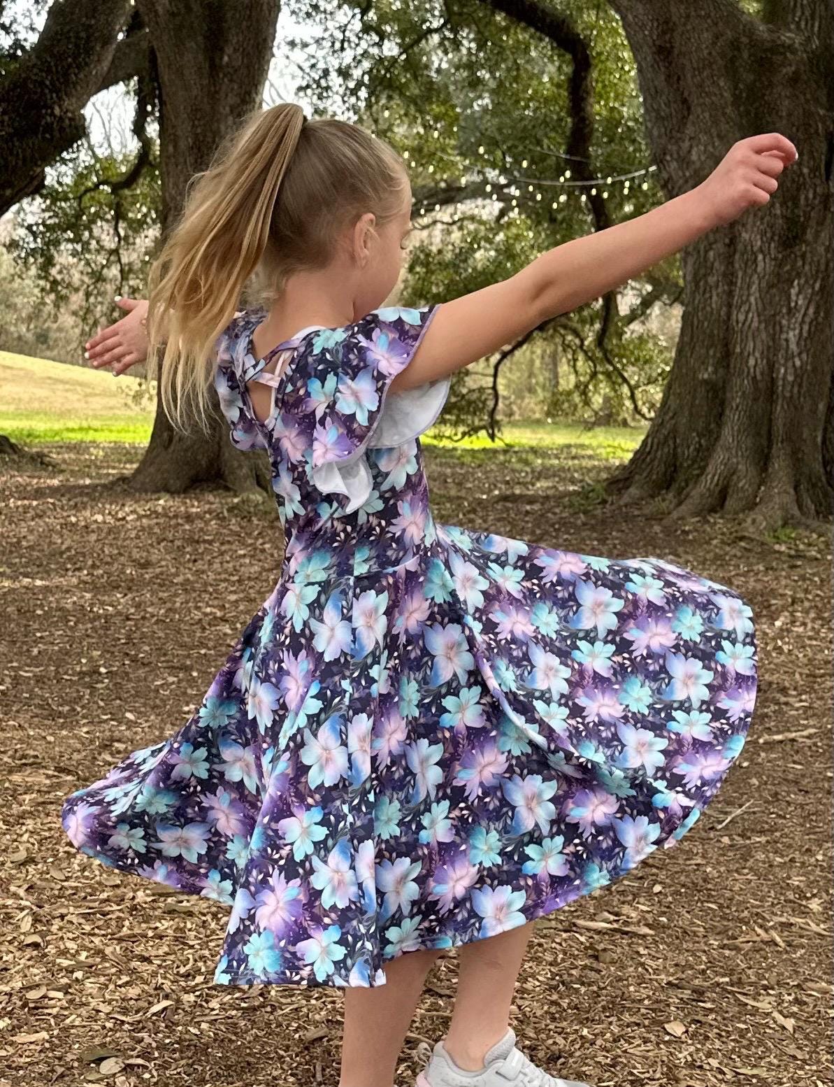 Purple Floral Crossback Twirl Dress