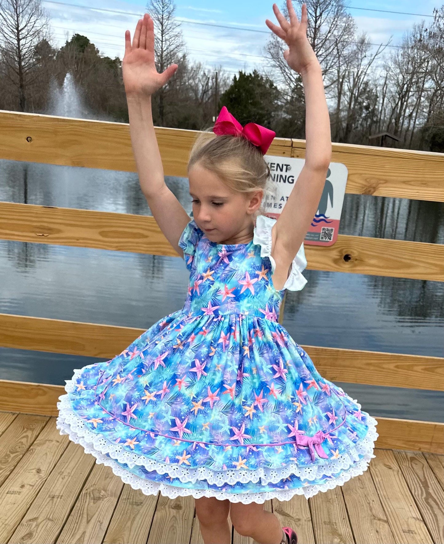 Floral Ruffle and Lace Twirl Dress