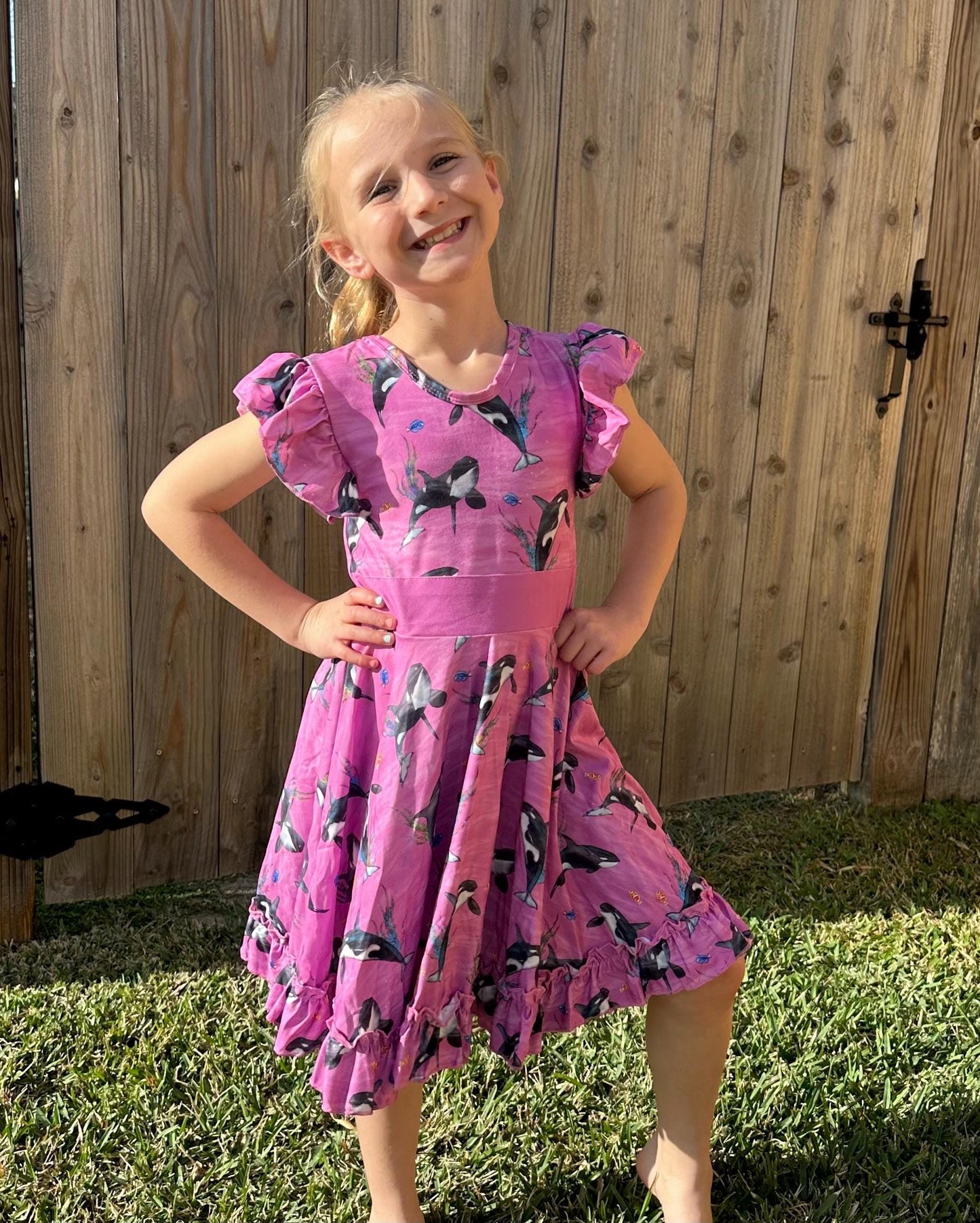 Whales Bow Back Twirl Dress