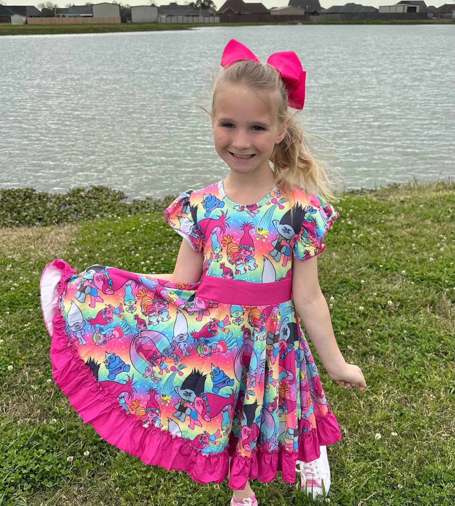 Trolls Bow Back Twirl Dress with shorts
