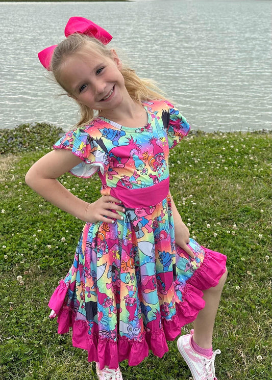Trolls Bow Back Twirl Dress with shorts