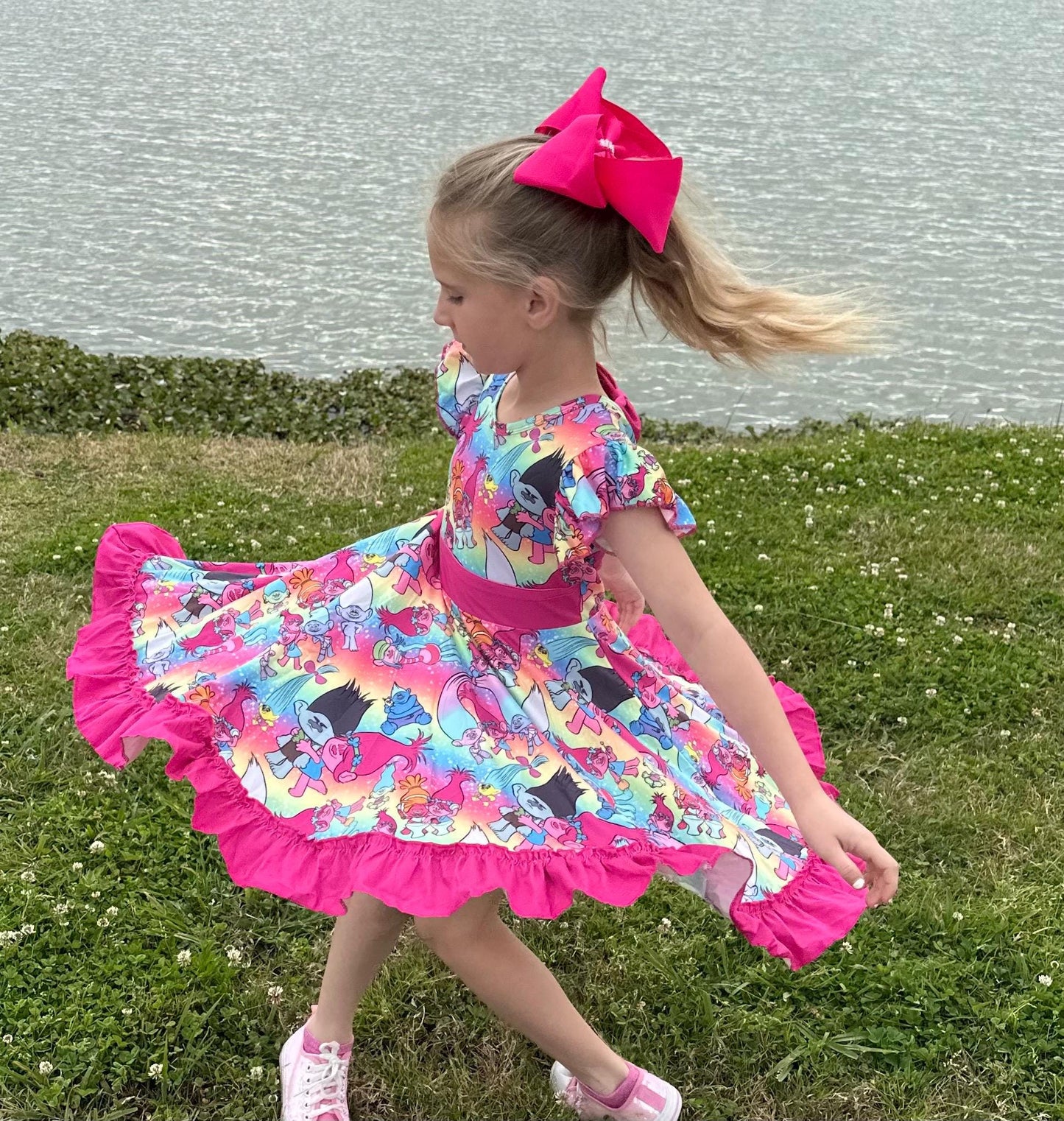 Trolls Bow Back Twirl Dress with shorts