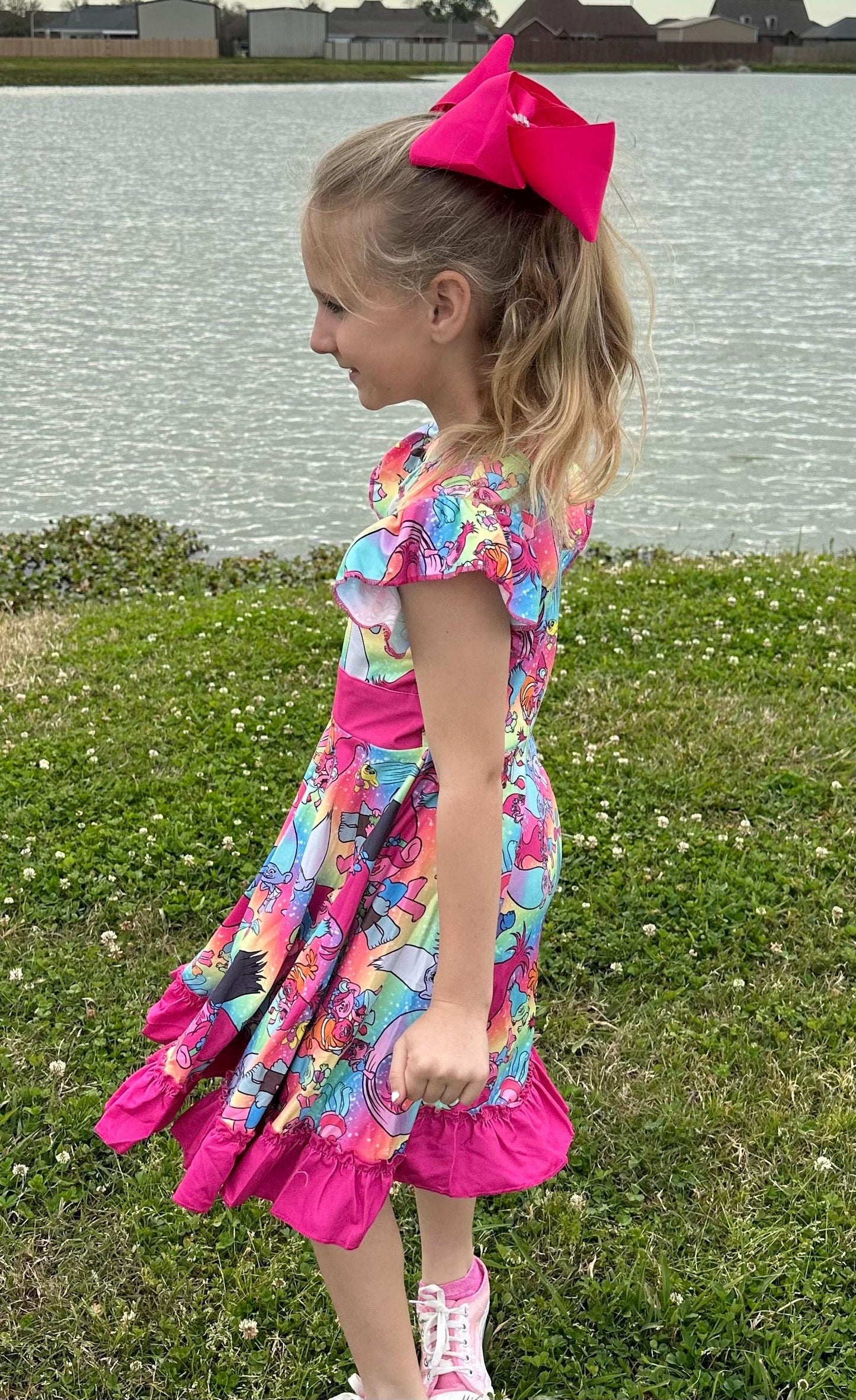 Trolls Bow Back Twirl Dress with shorts