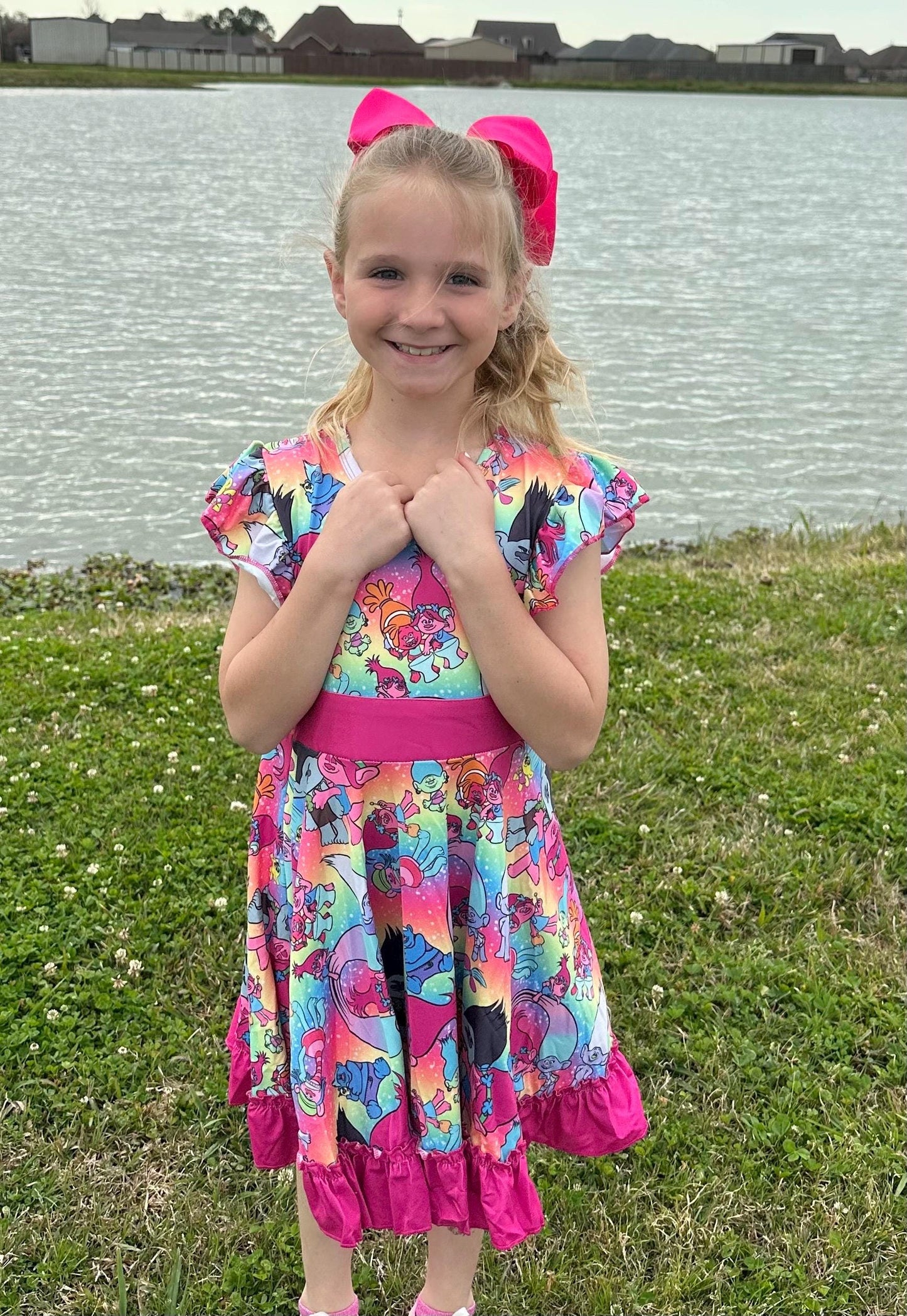 Trolls Bow Back Twirl Dress with shorts