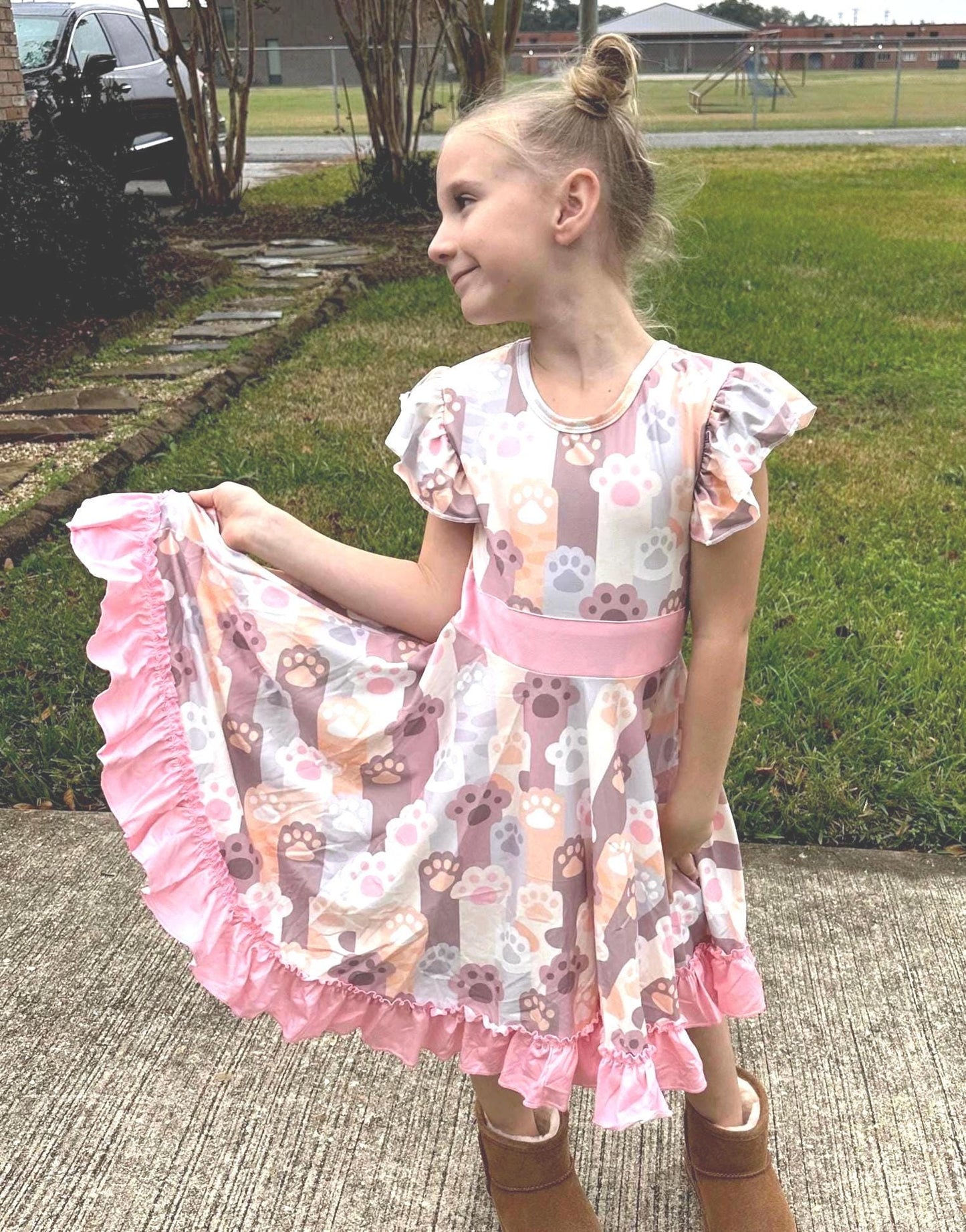 Kitty Paws Bow Back Twirl Dress
