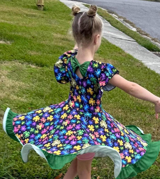 Rainbow Shamrock bow back Twirl Dress