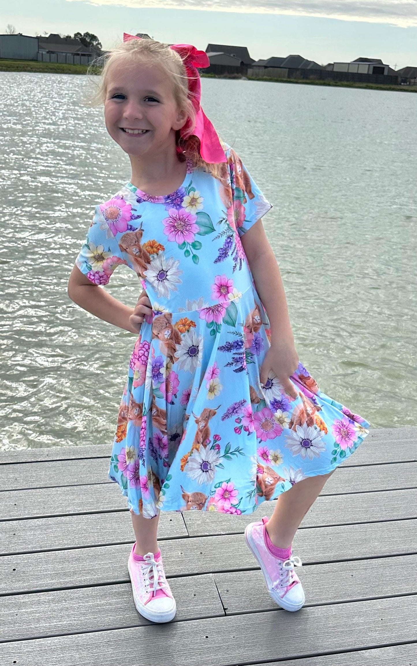 Highland Cows and Flowers Twirl dress