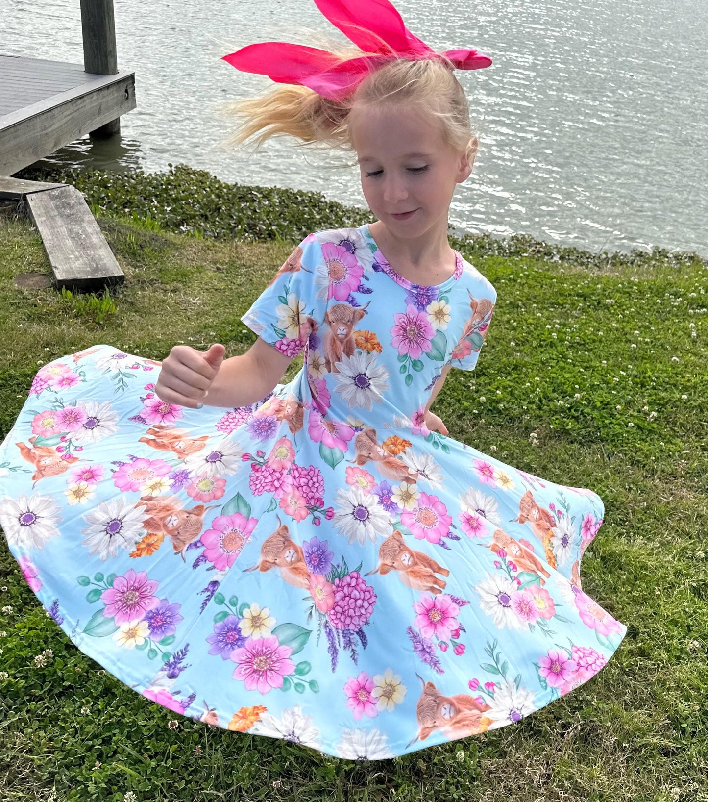 Highland Cows and Flowers Twirl dress