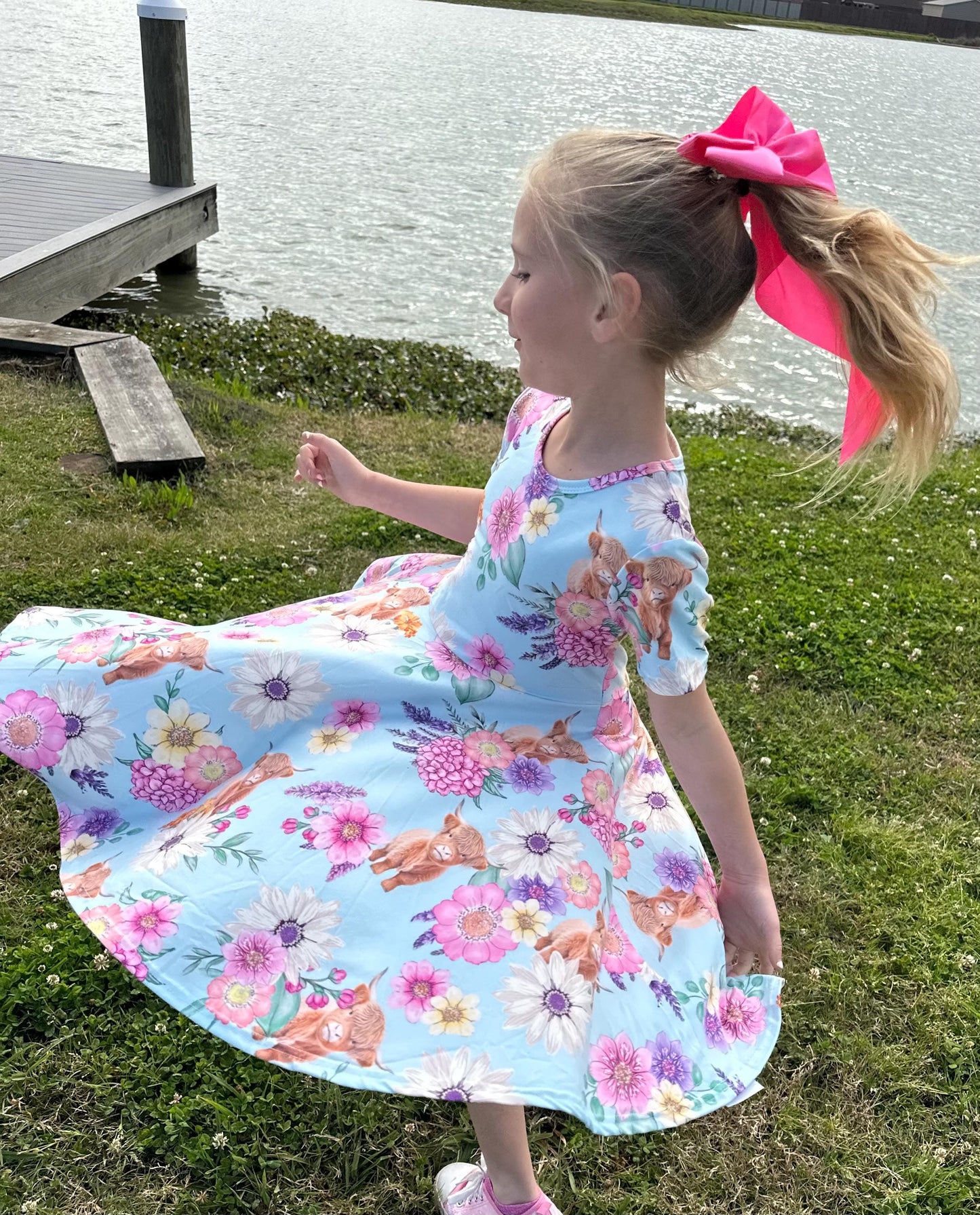 Highland Cows and Flowers Twirl dress