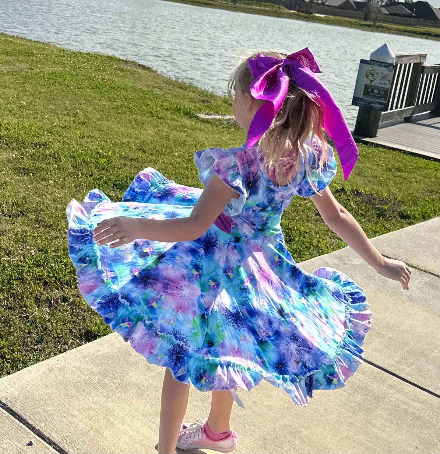 Wishing Flower Bow Back Twirl Dress