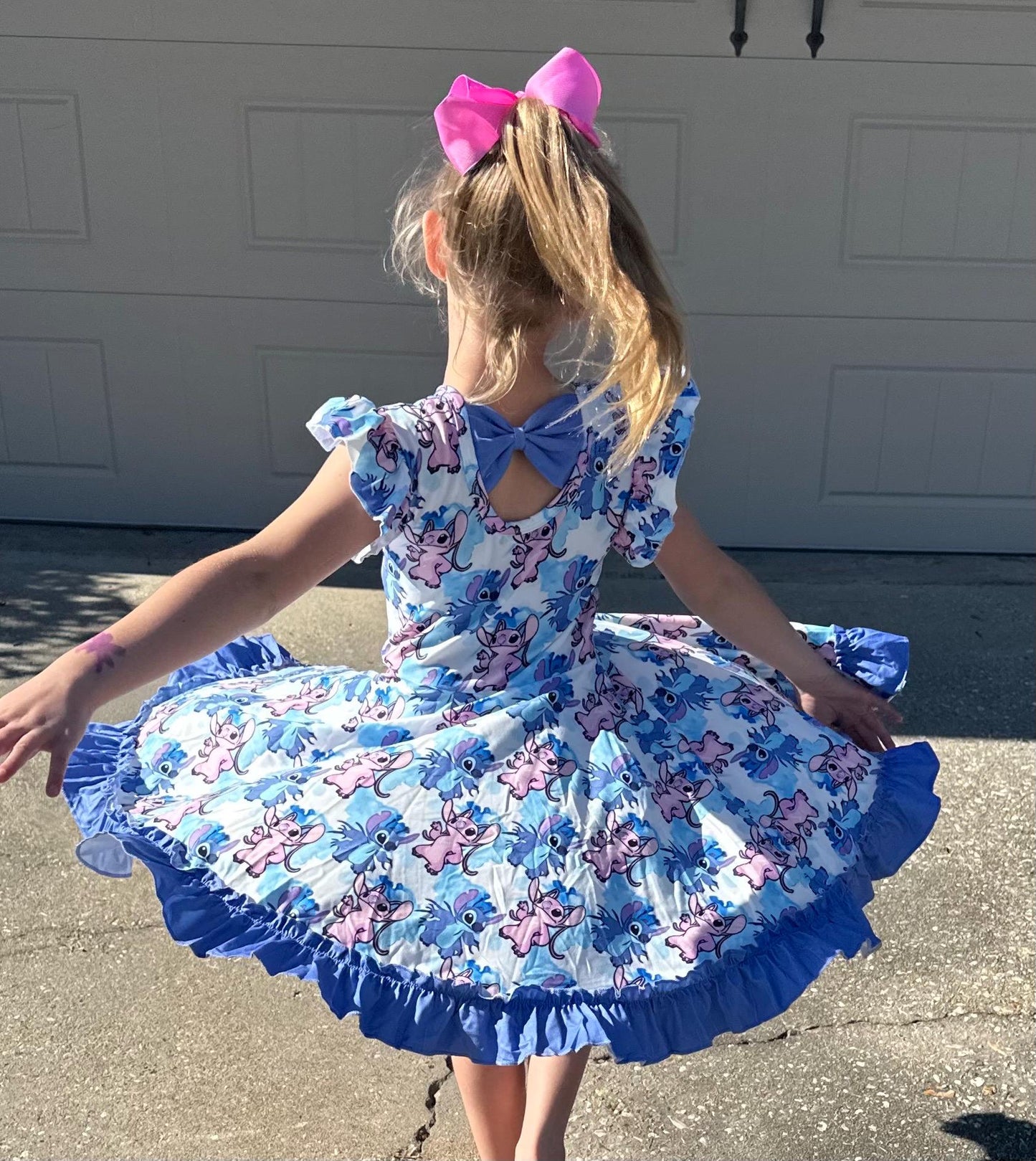 Blue Alien and Girlfriend Blue Bow Back Twirl Dress with shorts