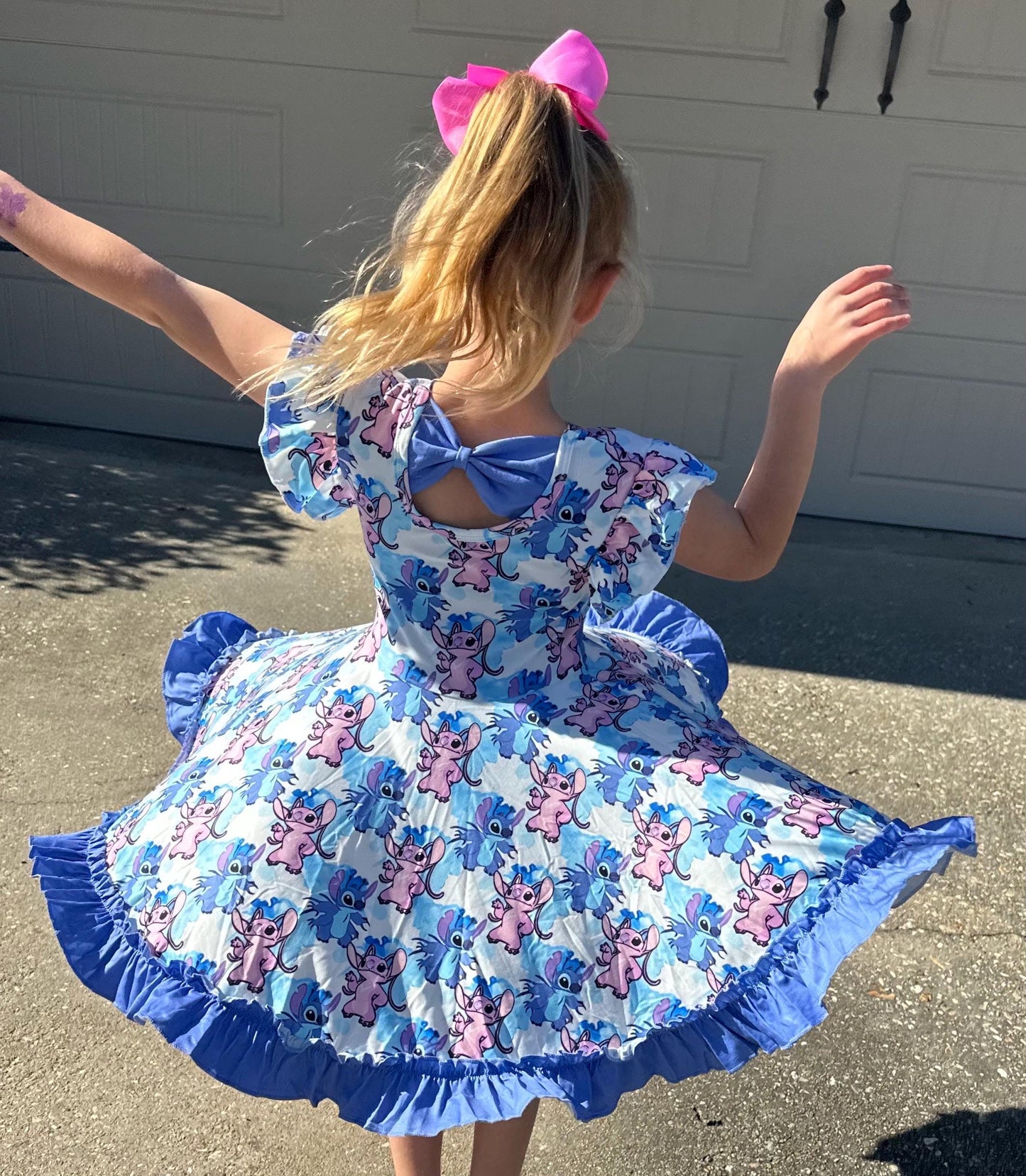 Blue Alien and Girlfriend Blue Bow Back Twirl Dress with shorts