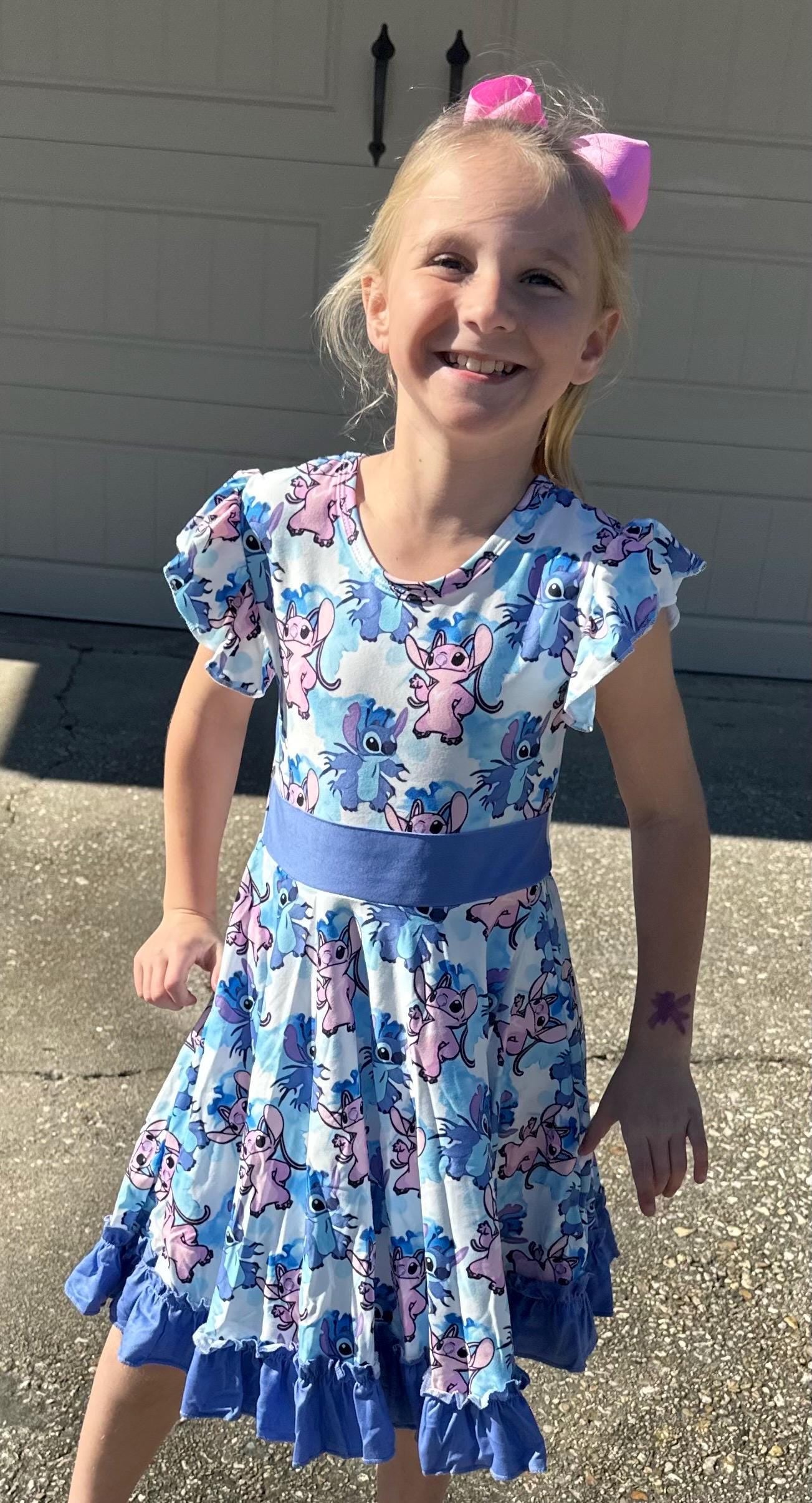 Blue Alien and Girlfriend Blue Bow Back Twirl Dress with shorts