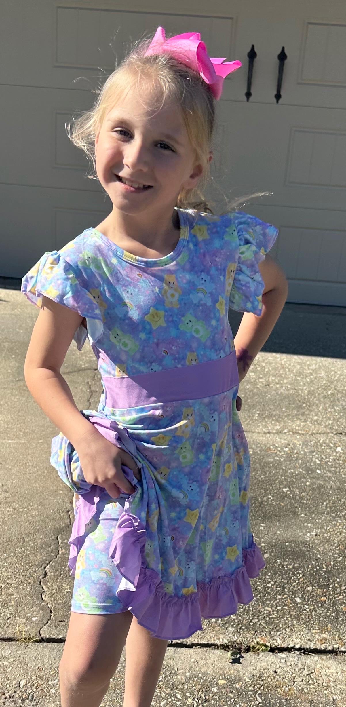 Purple Caring Bears Twirl Dress with Shorts